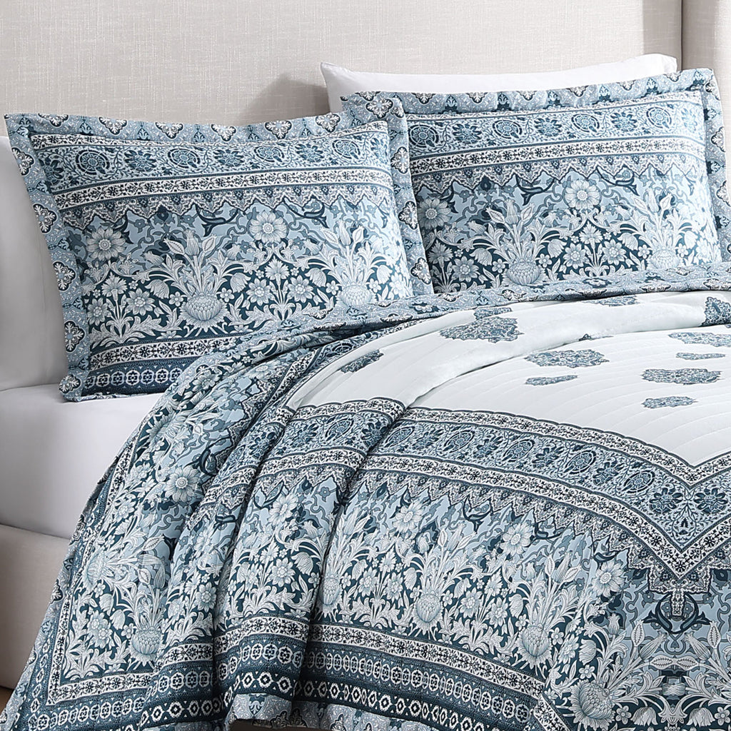 Bebejan Aquamarine Medallion 3 Piece Reversible Quilted Coverlet Set Coverlet By Bebejan®