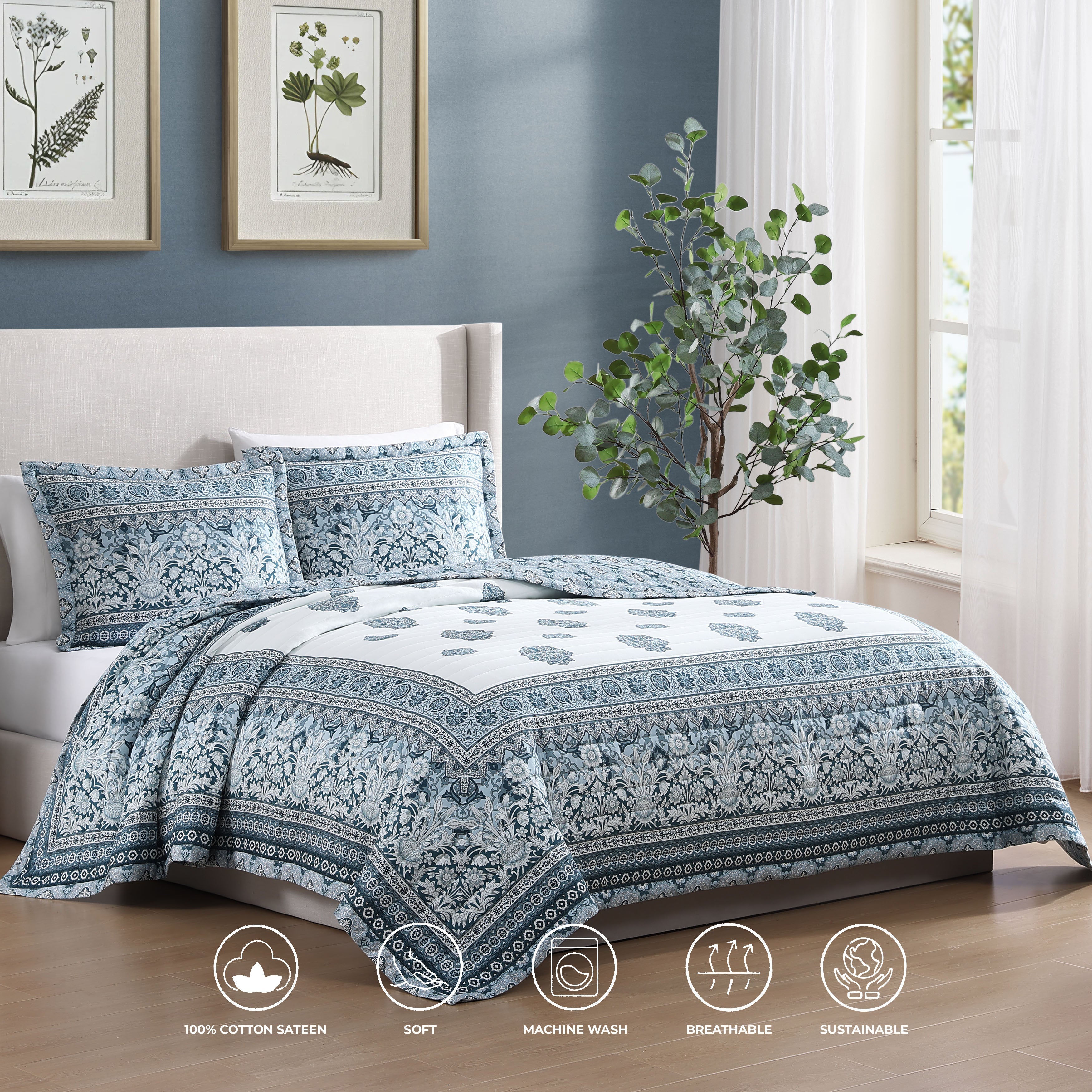 Bebejan Aquamarine Medallion 3 Piece Reversible Quilted Coverlet Set Coverlet By Bebejan®