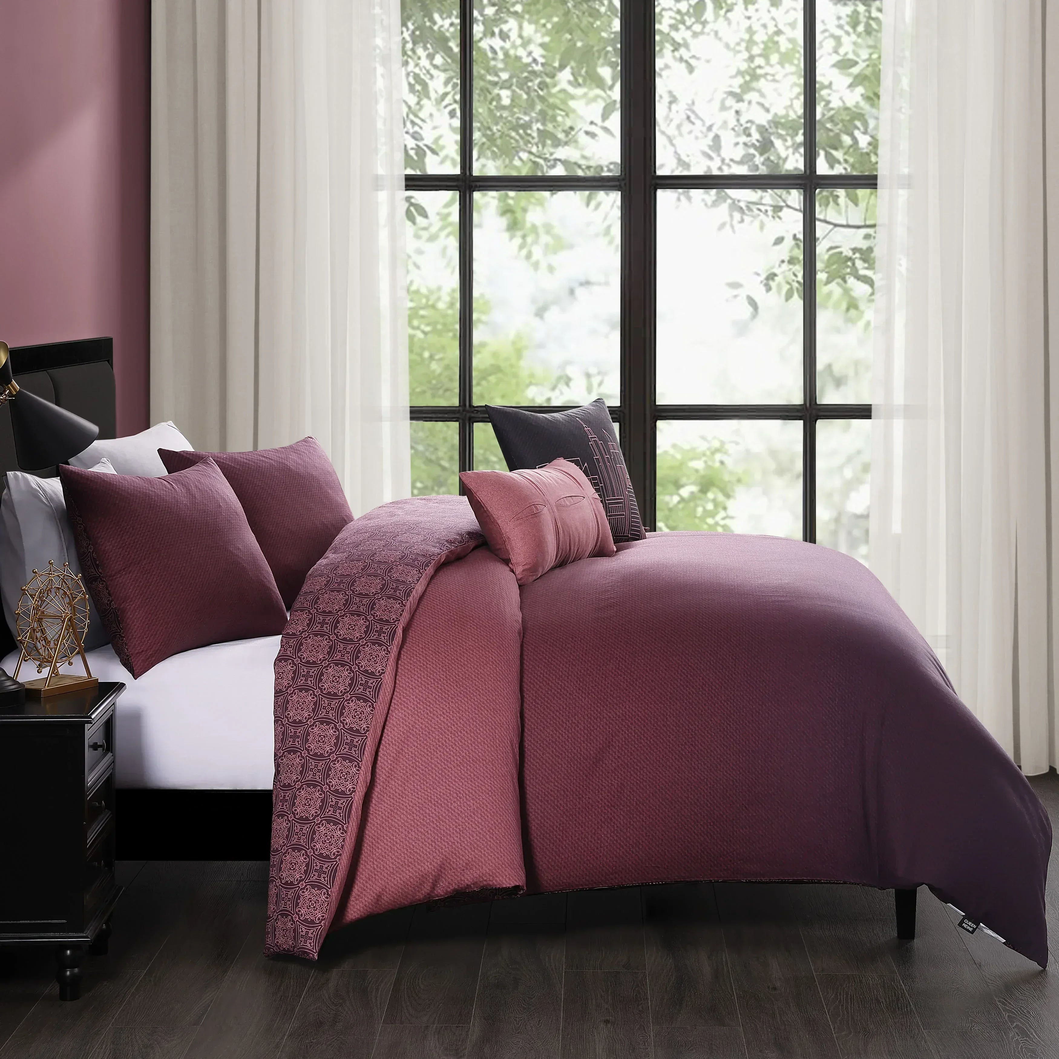Bebejan Mauve Dreams 5 Piece Reversible Comforter Set - Bebejan