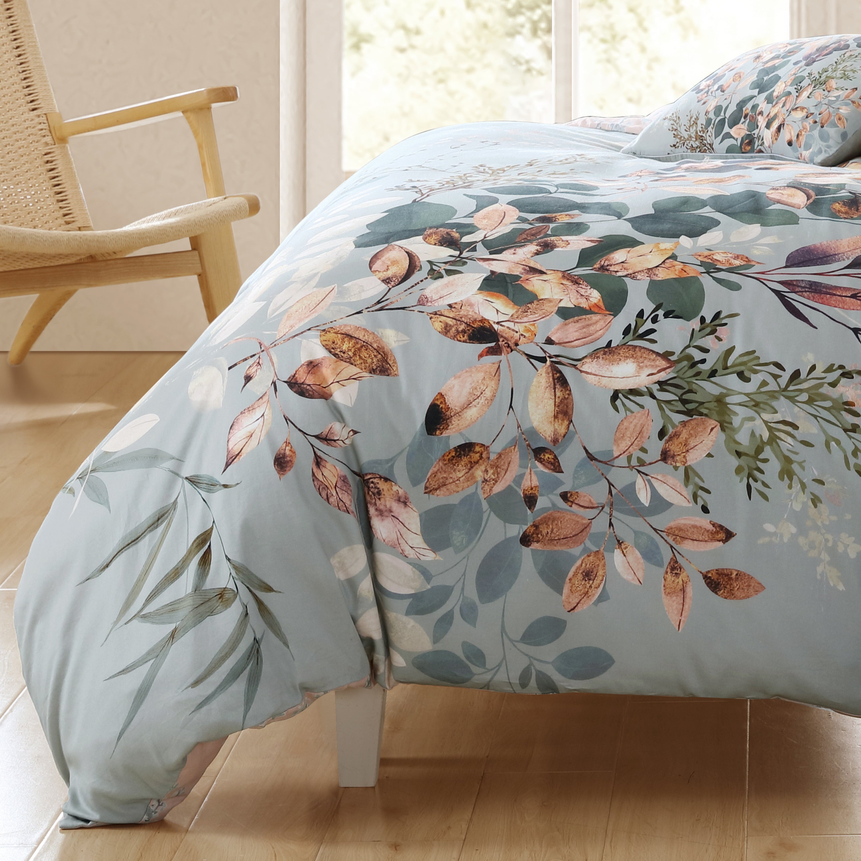 Latest Living Peach Leaves on Sage 5 Piece Reversible Comforter Set Comforter Sets By Latest Living