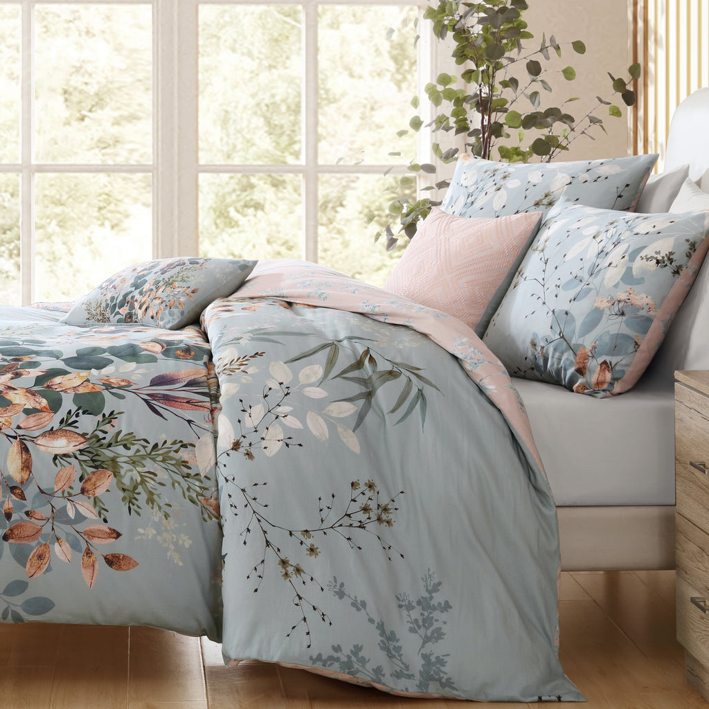 Latest Living Peach Leaves on Sage 5 Piece Reversible Comforter Set Comforter Sets By Latest Living