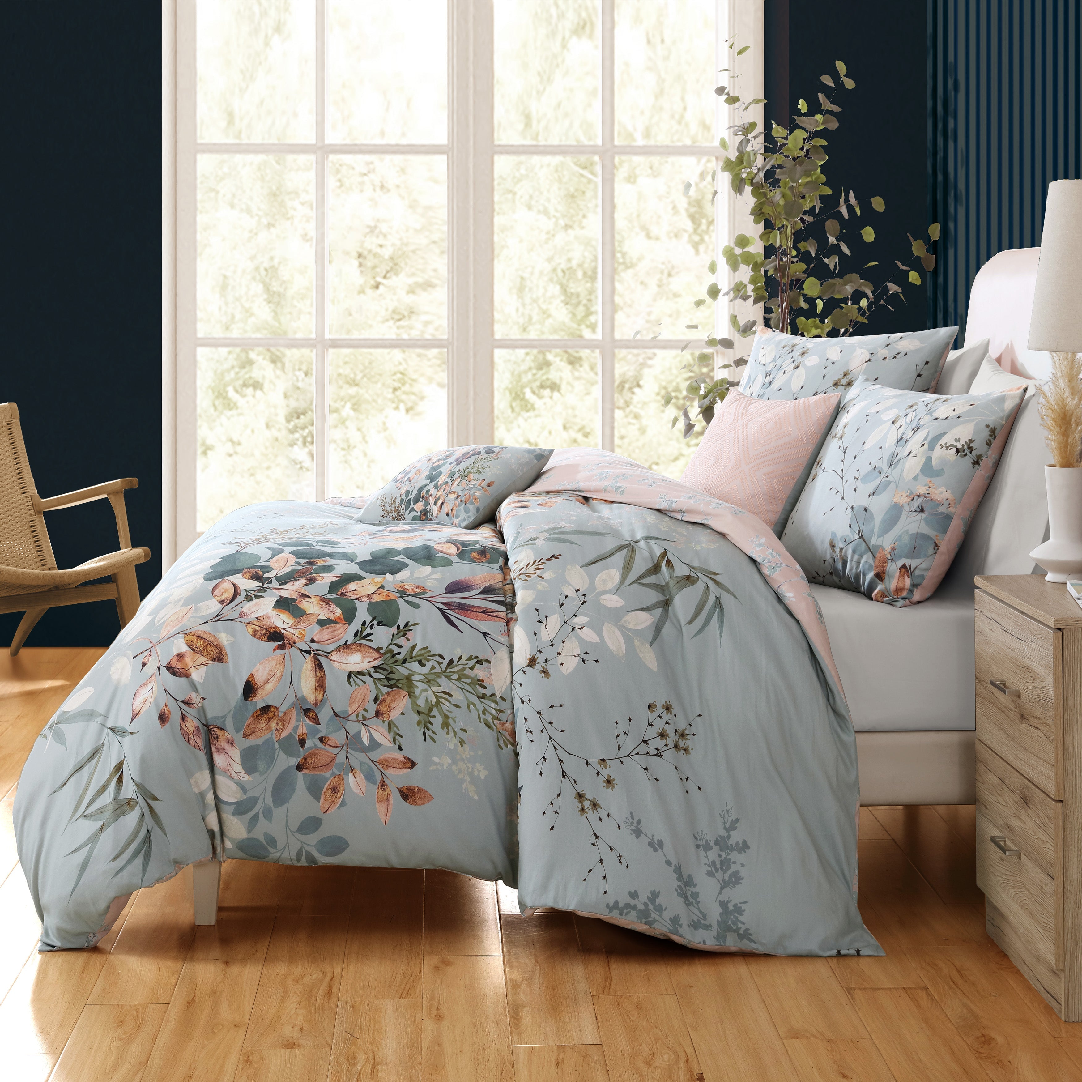 Latest Living Peach Leaves on Sage 5 Piece Reversible Comforter Set Comforter Sets By Latest Living