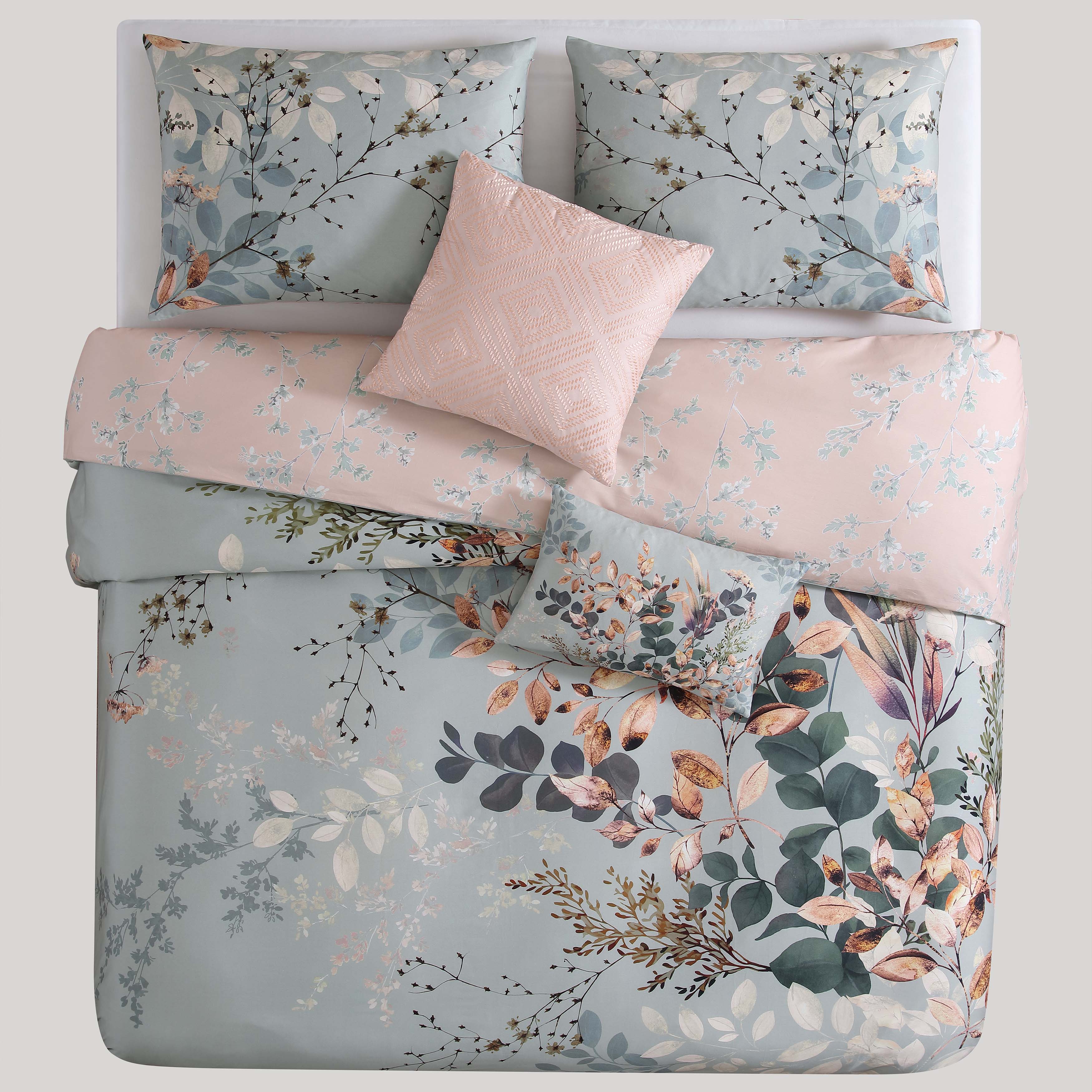 Latest Living Peach Leaves on Sage 5 Piece Reversible Comforter Set Comforter Sets By Latest Living