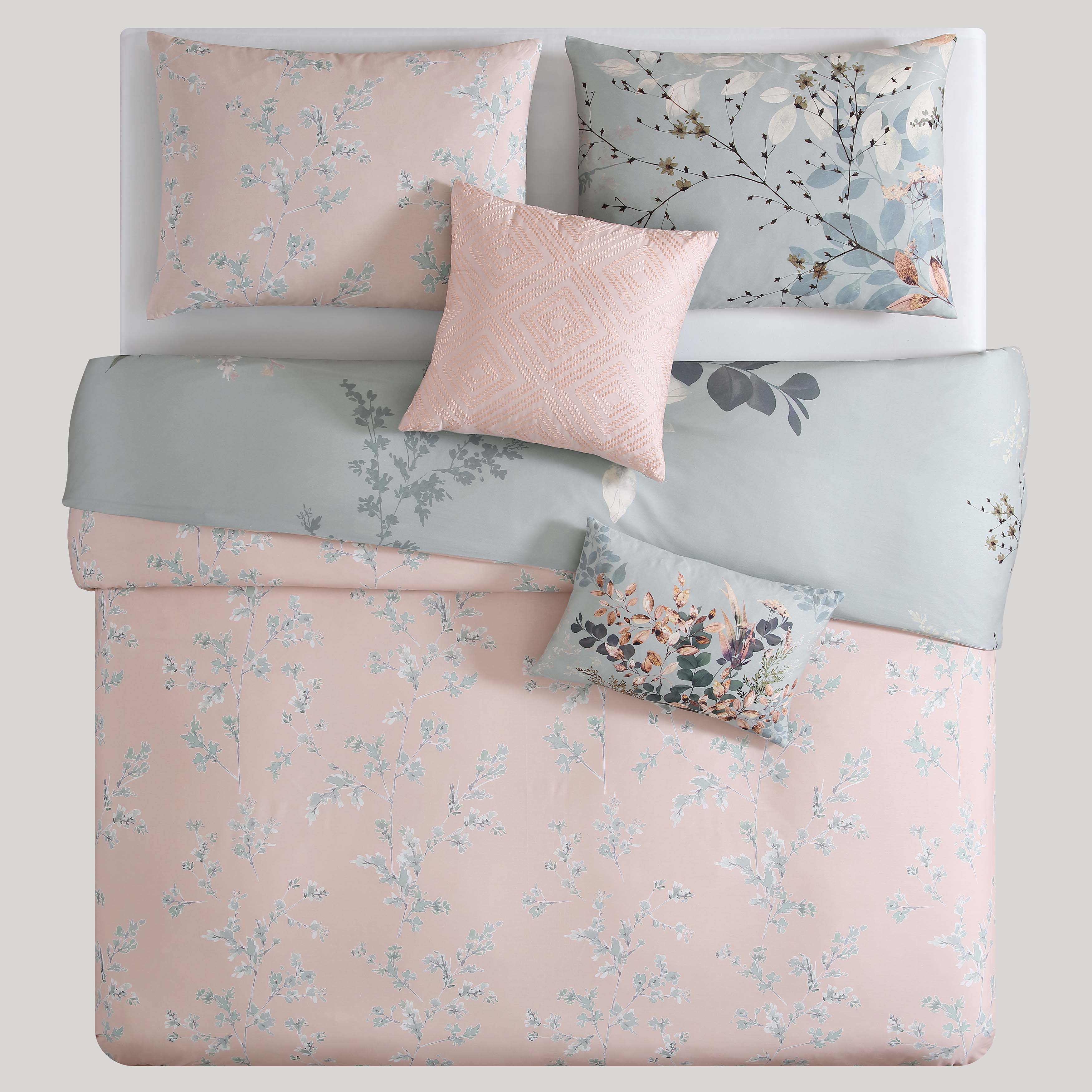 Latest Living Peach Leaves on Sage 5 Piece Reversible Comforter Set Comforter Sets By Latest Living