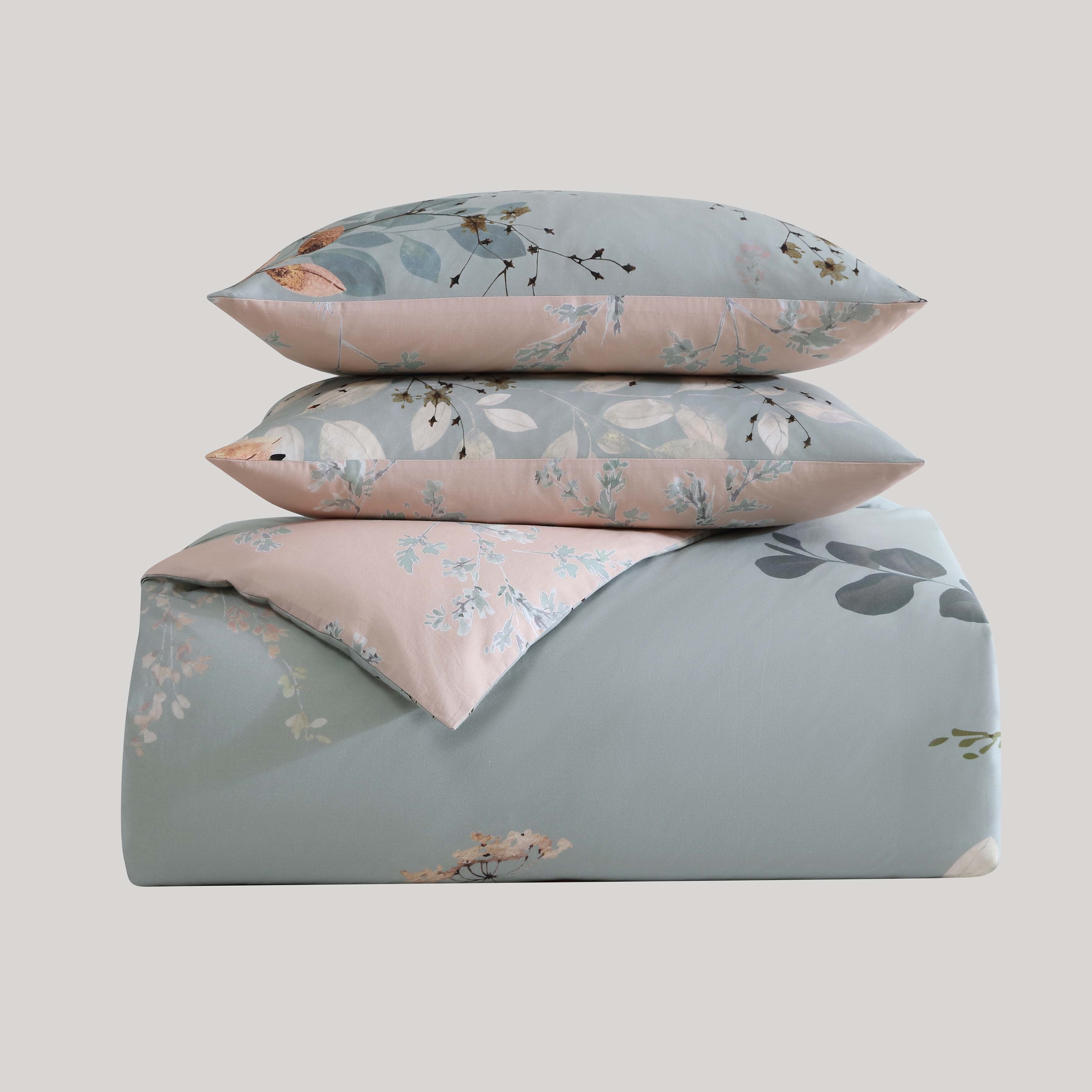 Latest Living Peach Leaves on Sage 5 Piece Reversible Comforter Set Comforter Sets By Latest Living