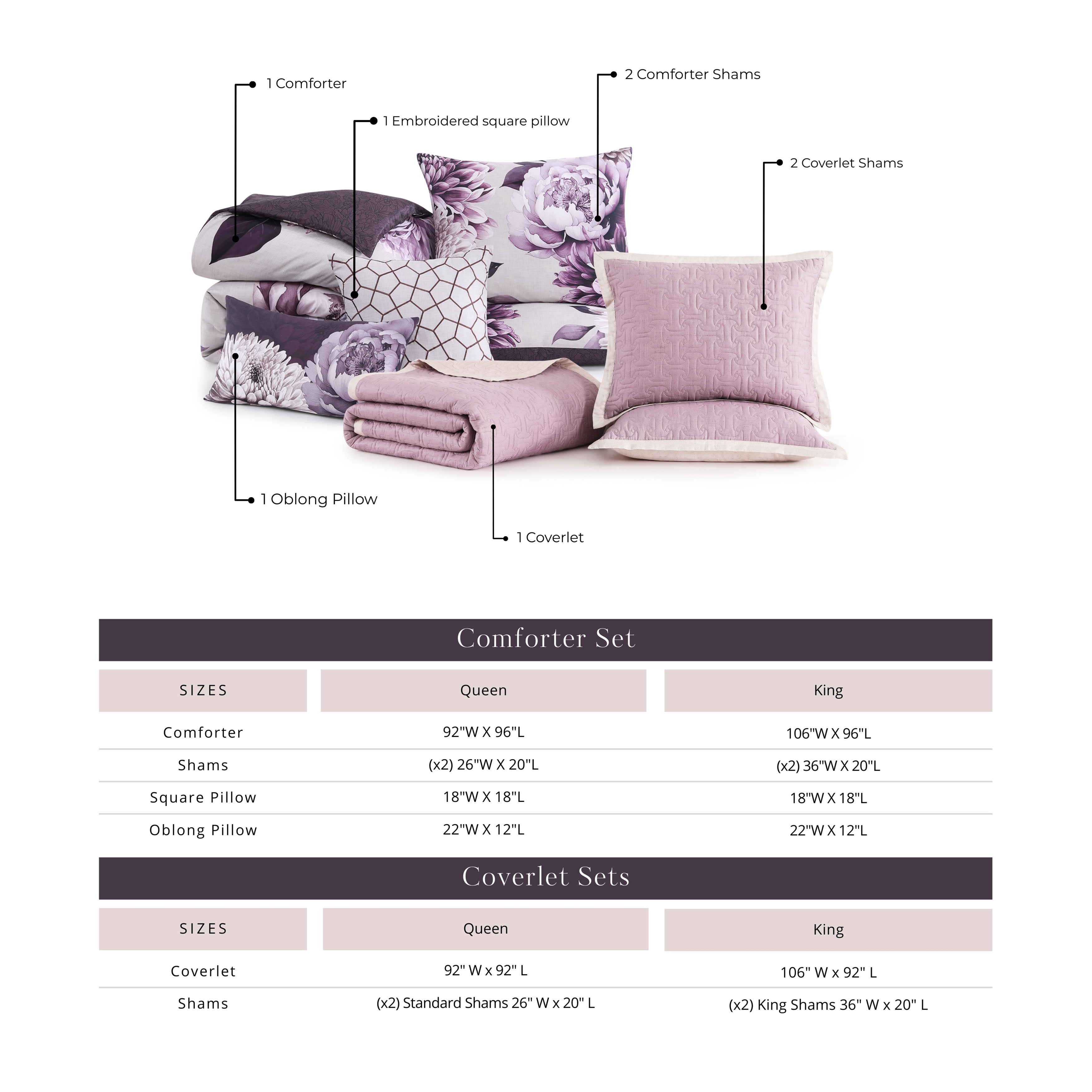 Bebejan Plum Petal 8 Piece Reversible Comforter & Coverlet Set