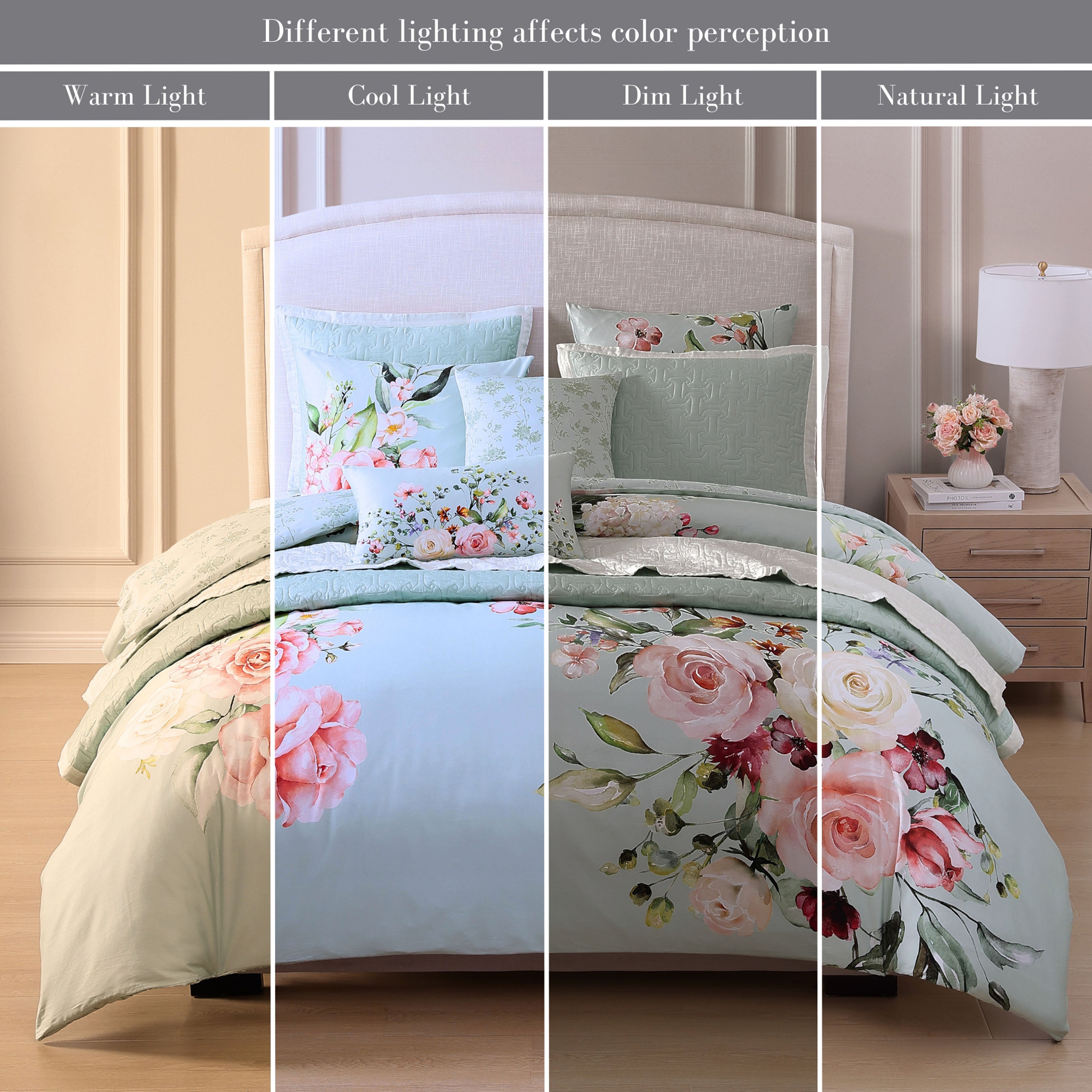 Latest Living Rose on Misty Green 8 Piece Reversible Comforter & Coverlet Set