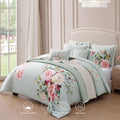 Latest Living Rose on Misty Green 8 Piece Reversible Comforter & Coverlet Set