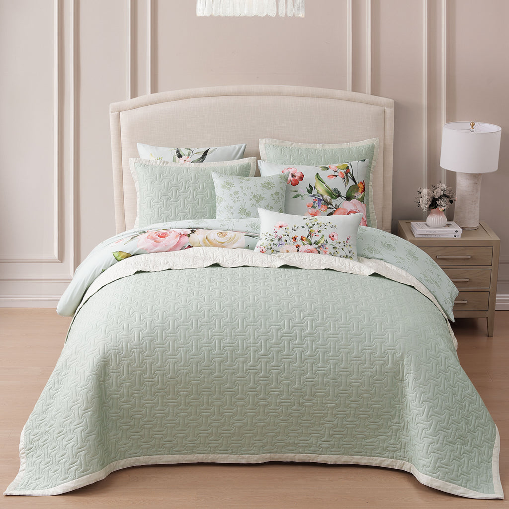 Latest Living Rose on Misty Green 8 Piece Reversible Comforter & Coverlet Set
