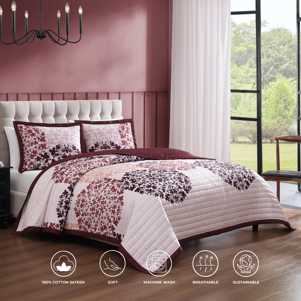Latest Living Rosewood Harmony 3 Piece Reversible Quilted Coverlet Set Coverlet By Latest Living