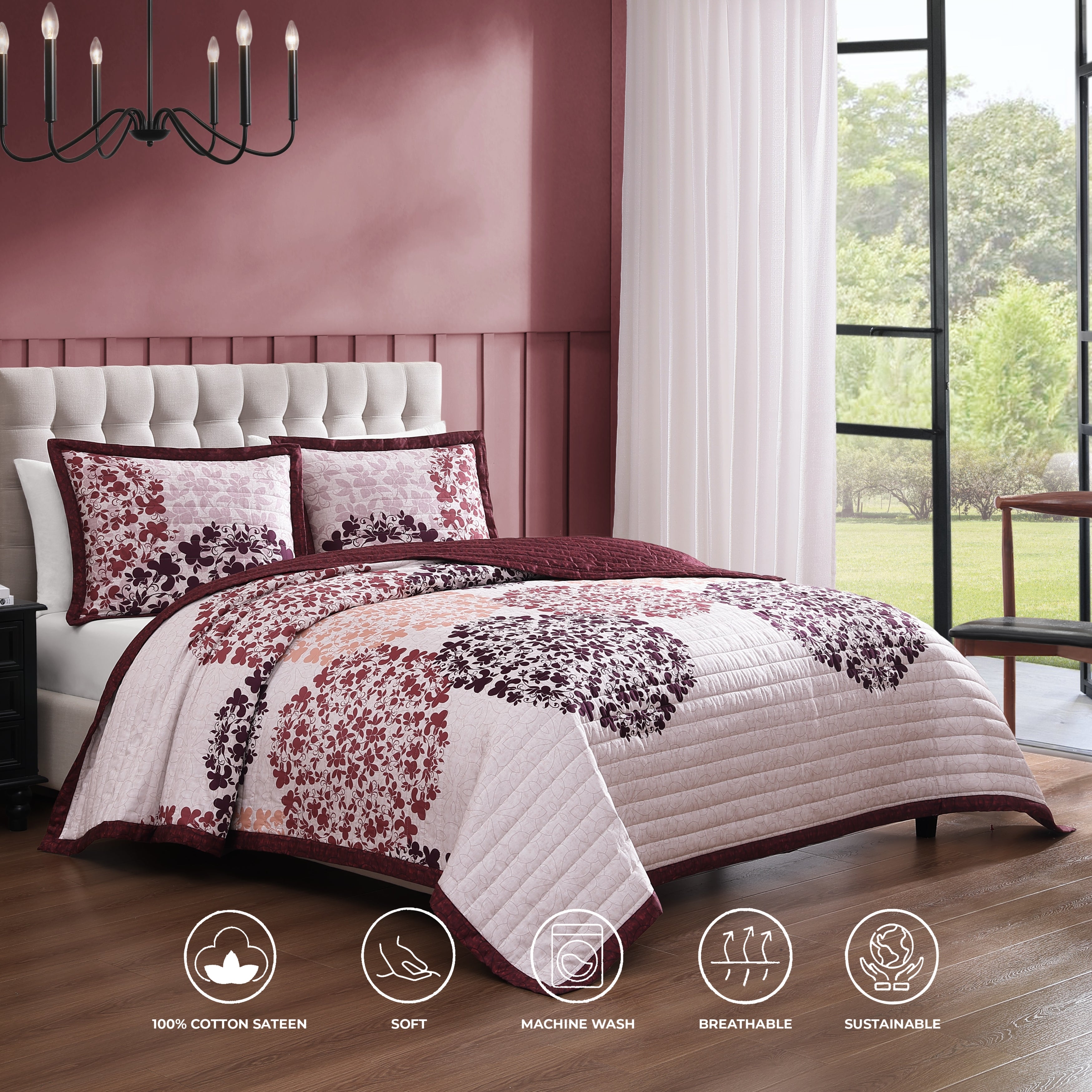 Bebejan Rosewood Harmony 3 Piece Reversible Quilted Coverlet Set Coverlet By Bebejan®