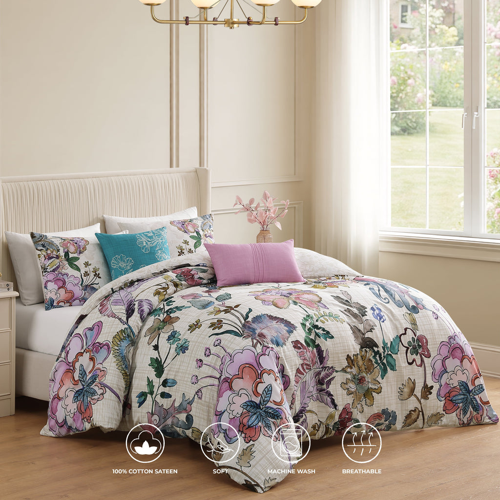 Latest Living Watercolor Jacobean 5 Piece Reversible Comforter Set