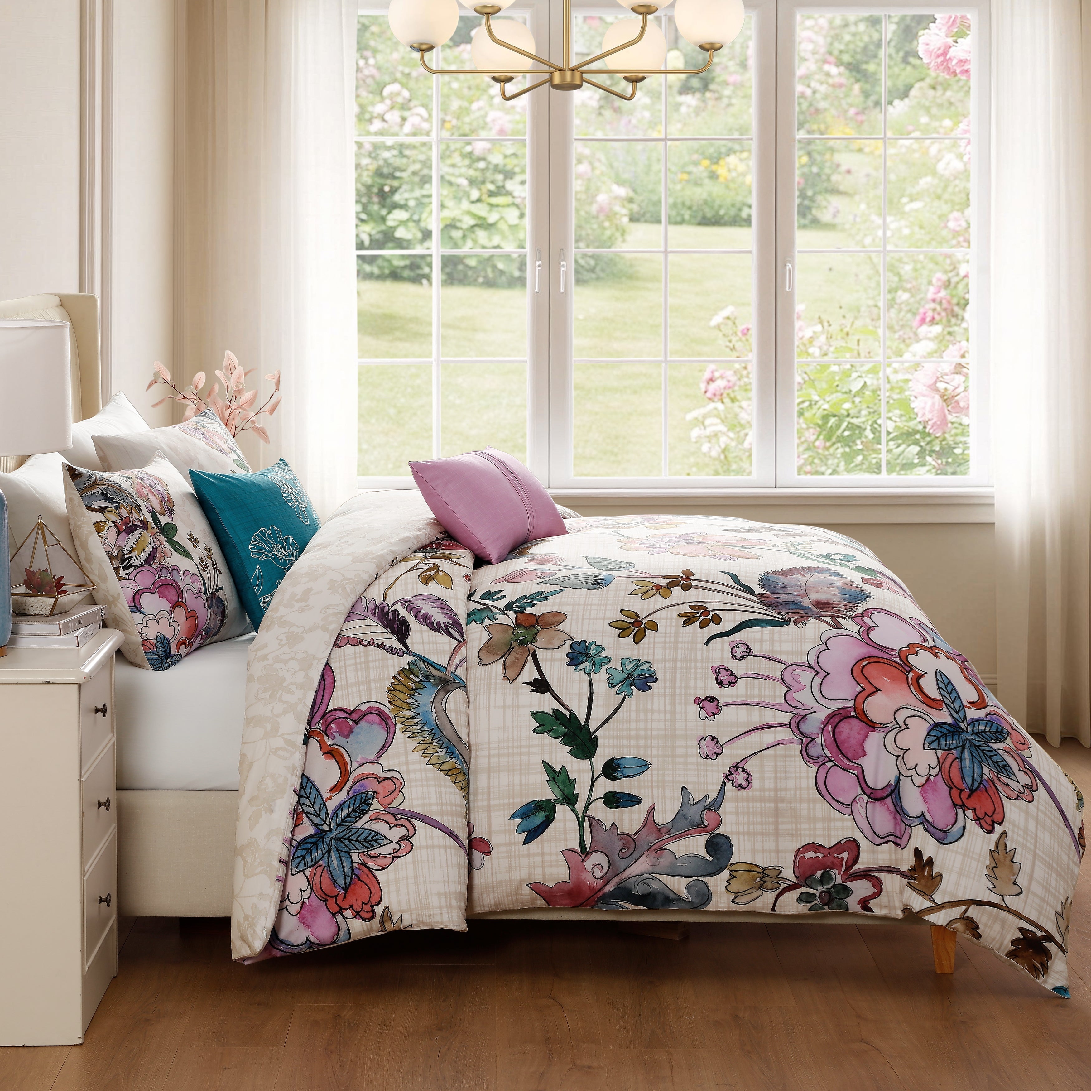 Latest Living Watercolor Jacobean 5 Piece Reversible Comforter Set