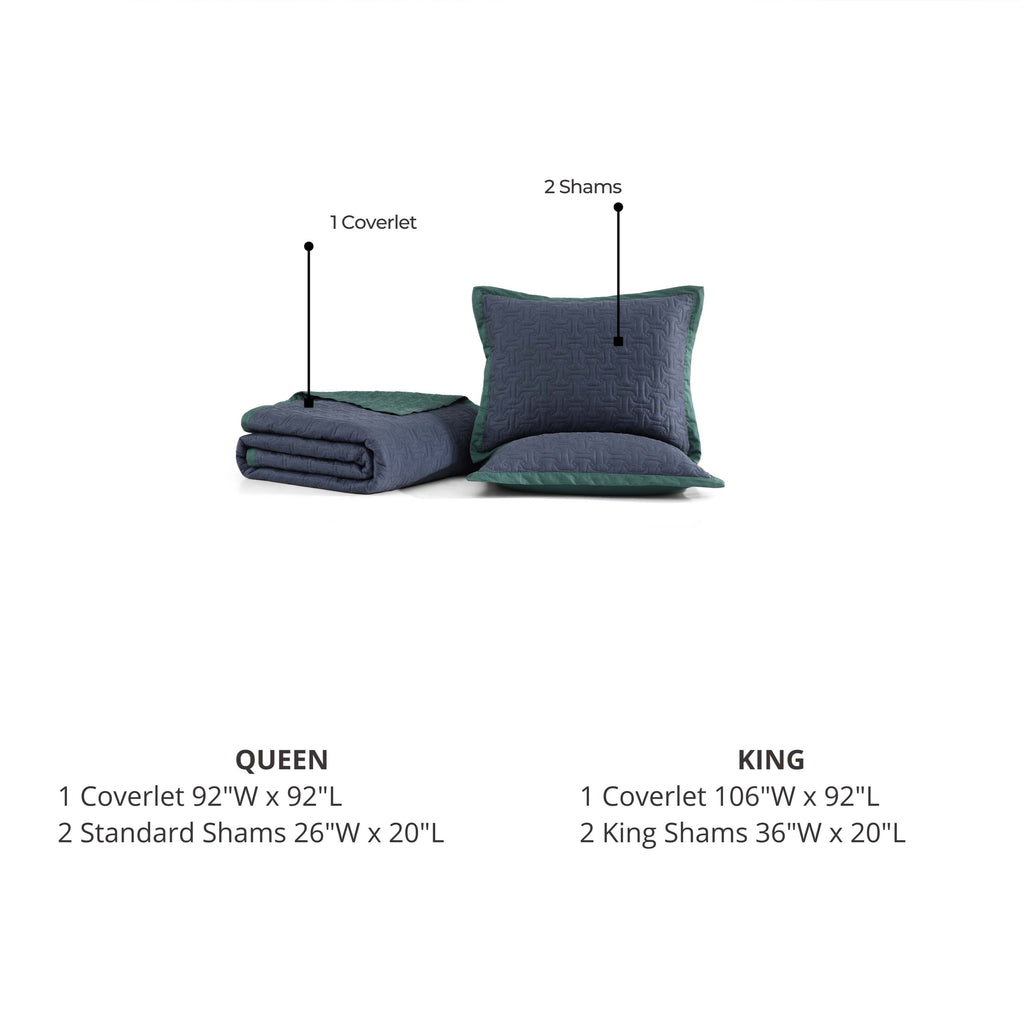 Latest Living 3 Piece Textured Quilted Coverlet Set