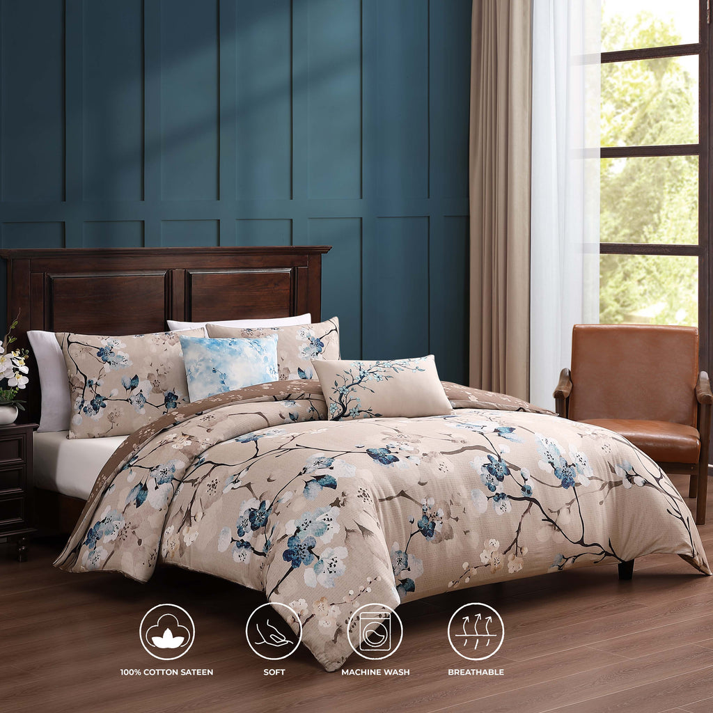 Bebejan Blue Blossom 5 Piece Reversible Comforter Set
