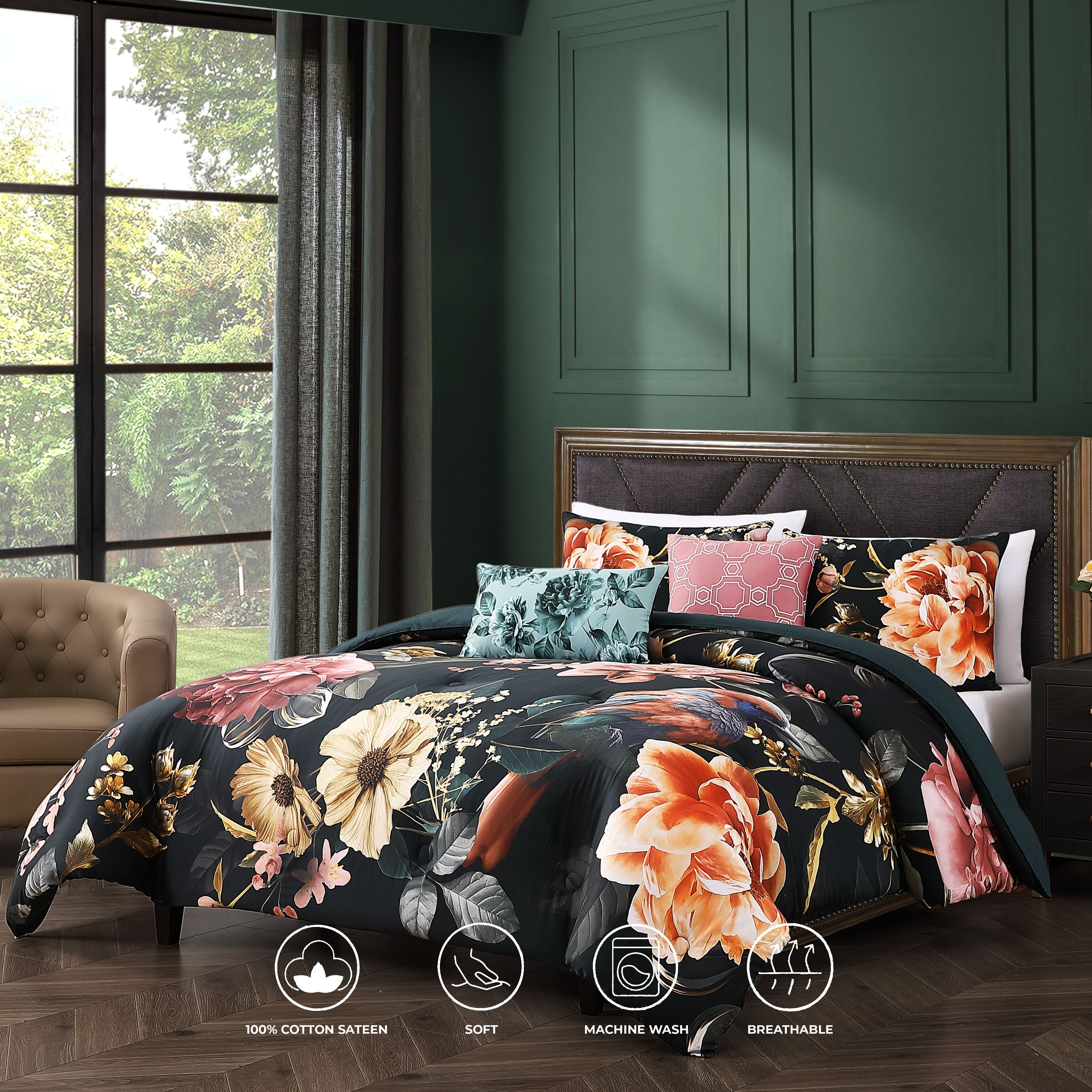Latest Living Botanical Birds 5 Piece Reversible Comforter Set