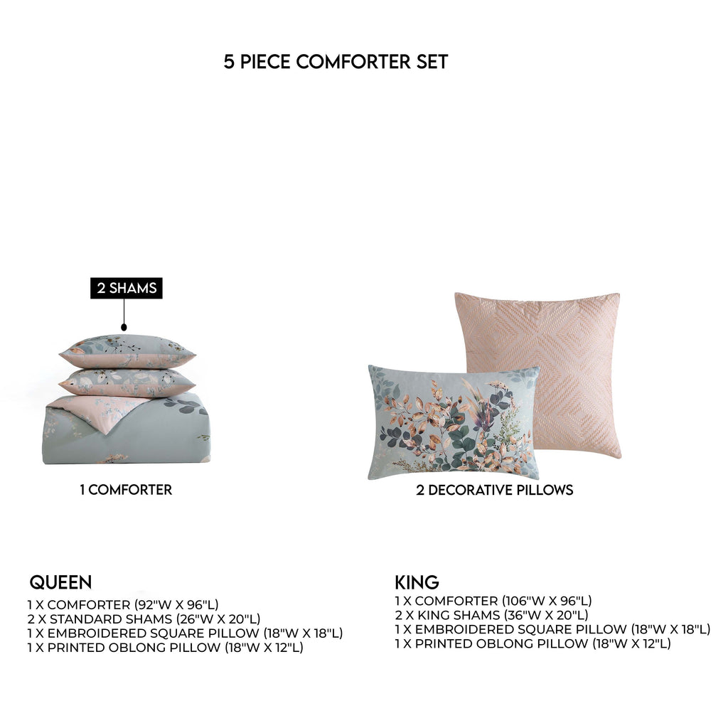 Latest Living Peach Leaves on Sage 5 Piece Reversible Comforter Set