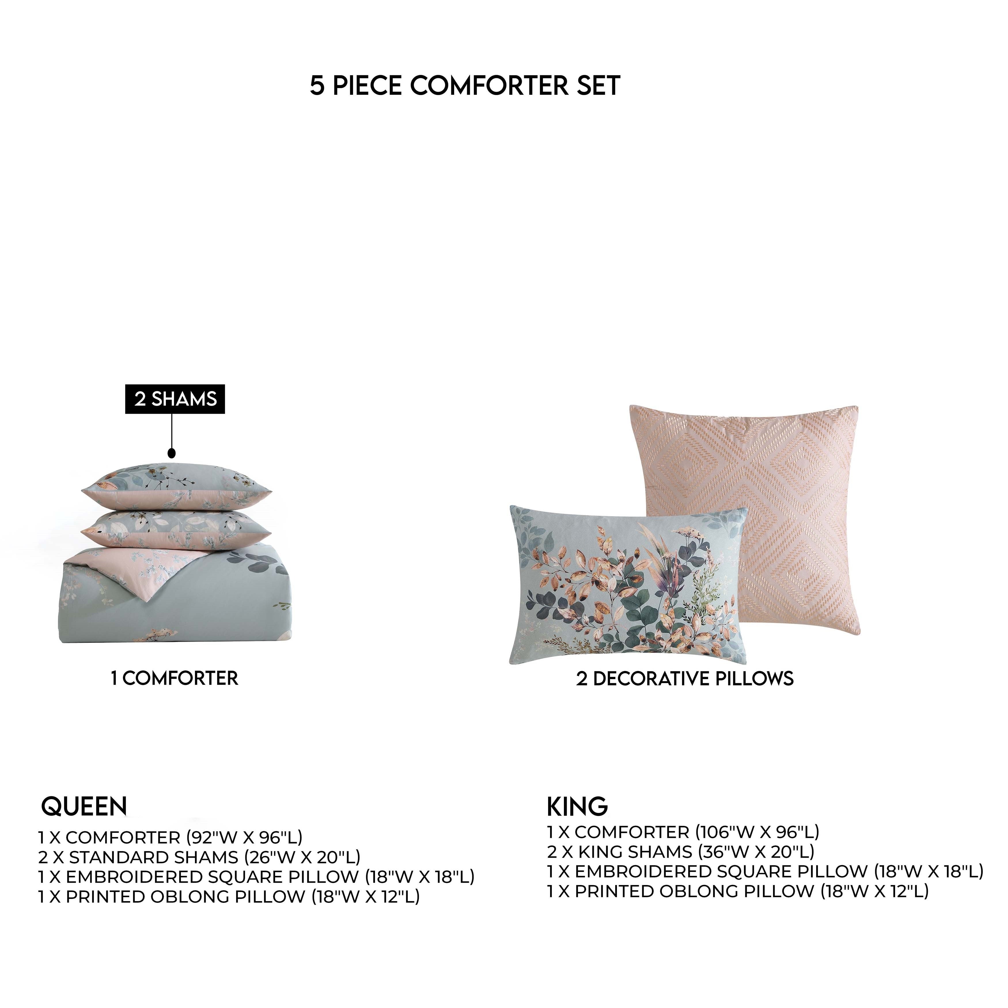 Latest Living Peach Leaves on Sage 5 Piece Reversible Comforter Set
