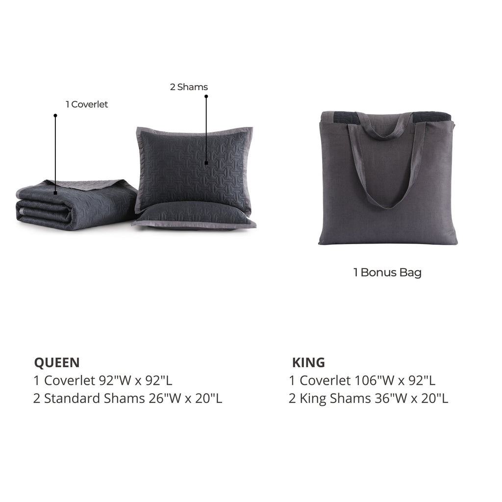 Bebejan 3 Piece Textured Quilted Coverlet Set