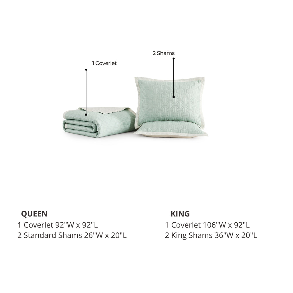 Latest Living 3 Piece Textured Quilted Coverlet Set