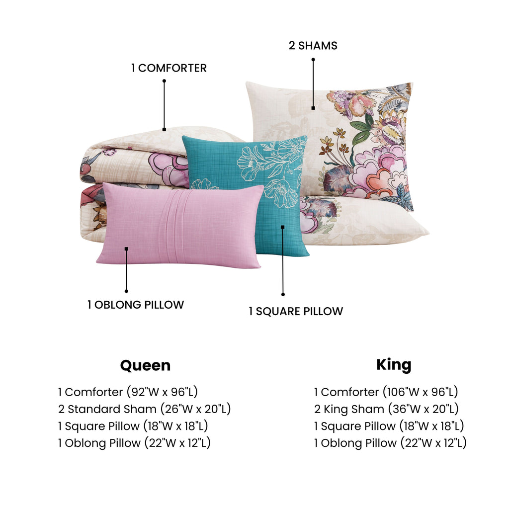 Latest Living Watercolor Jacobean 5 Piece Reversible Comforter Set