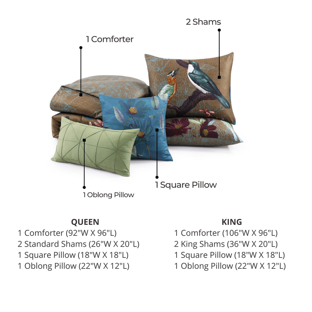 Latest Living Birds on Chocolate Brown 5 Piece Reversible Comforter Set