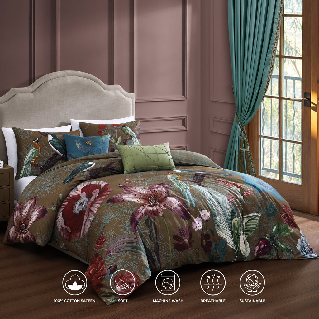 Bebejan Birds on Chocolate Brown 5 Piece Reversible Comforter Set Comforter Sets By Bebejan®