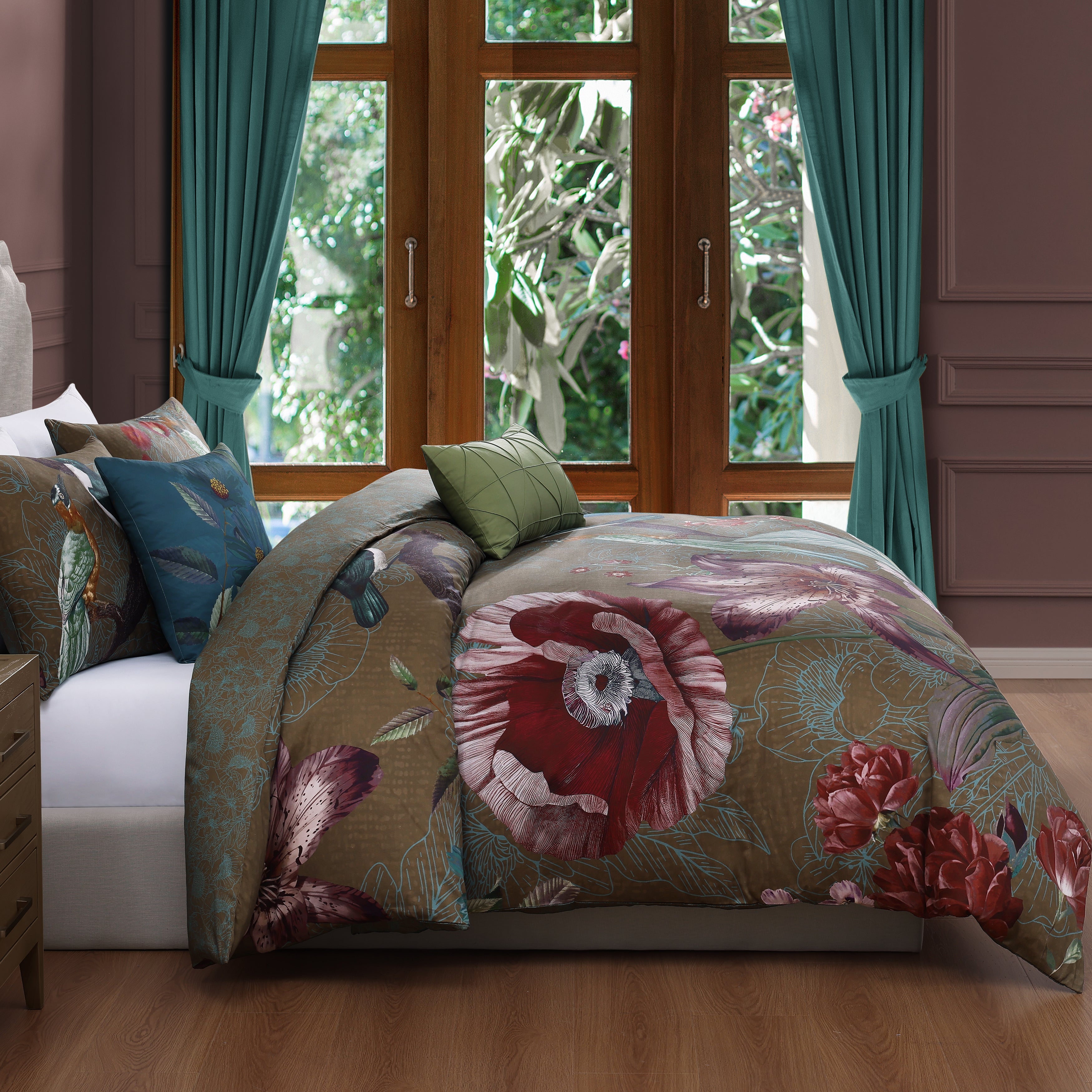 Bebejan Birds on Chocolate Brown 5 Piece Reversible Comforter Set Comforter Sets By Bebejan®