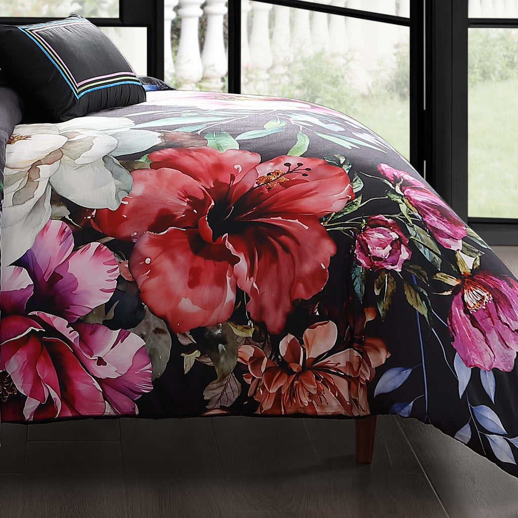 Latest Living Black Night Poppies 5 Piece Reversible Comforter Set Comforter Sets By Latest Living