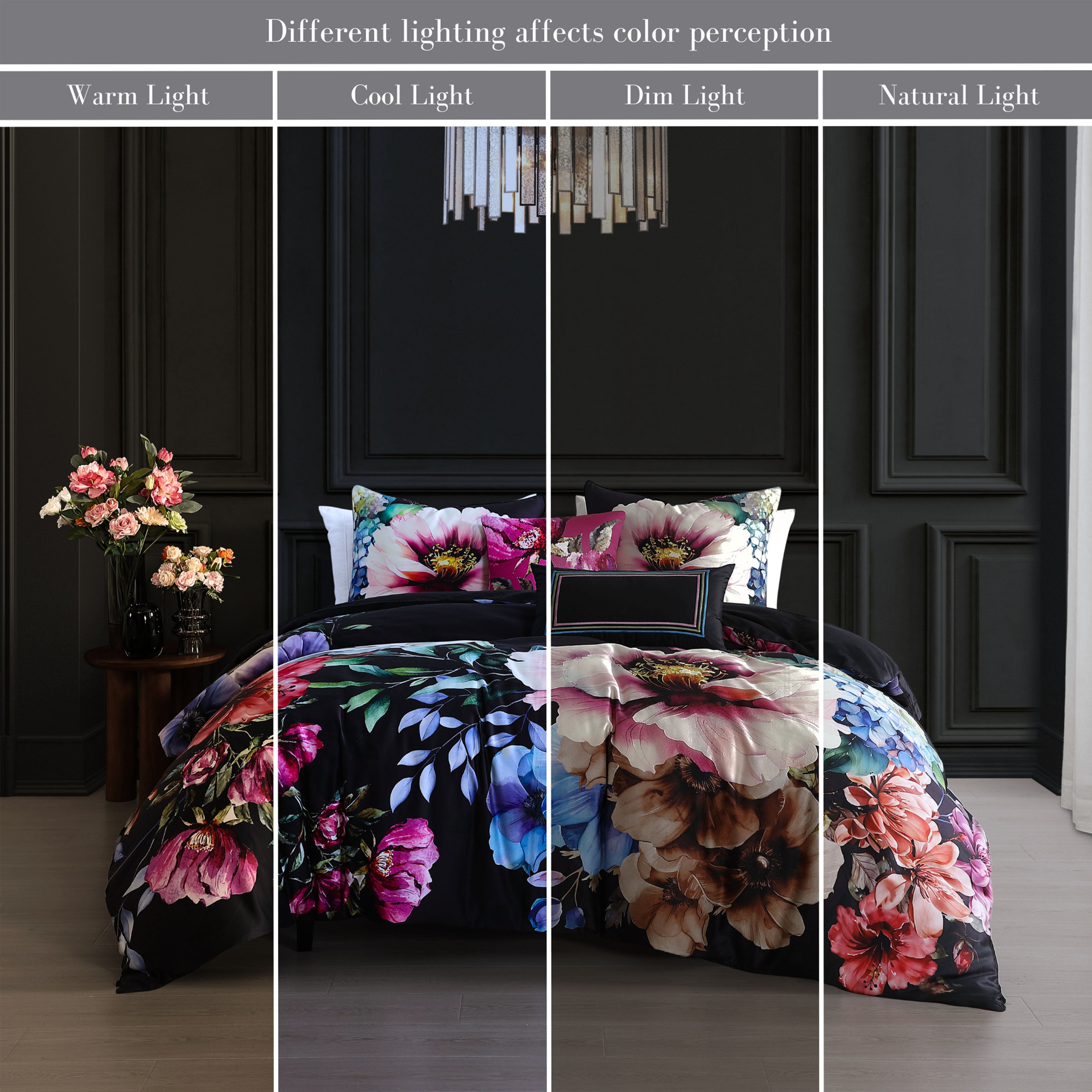 Latest Living Black Night Poppies 5 Piece Reversible Comforter Set Comforter Sets By Latest Living