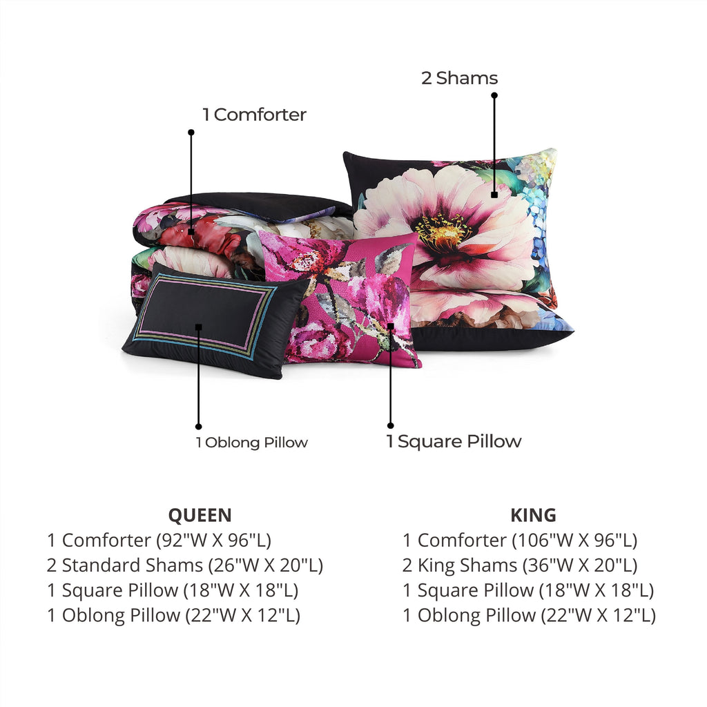 Latest Living Black Night Poppies 5 Piece Reversible Comforter Set