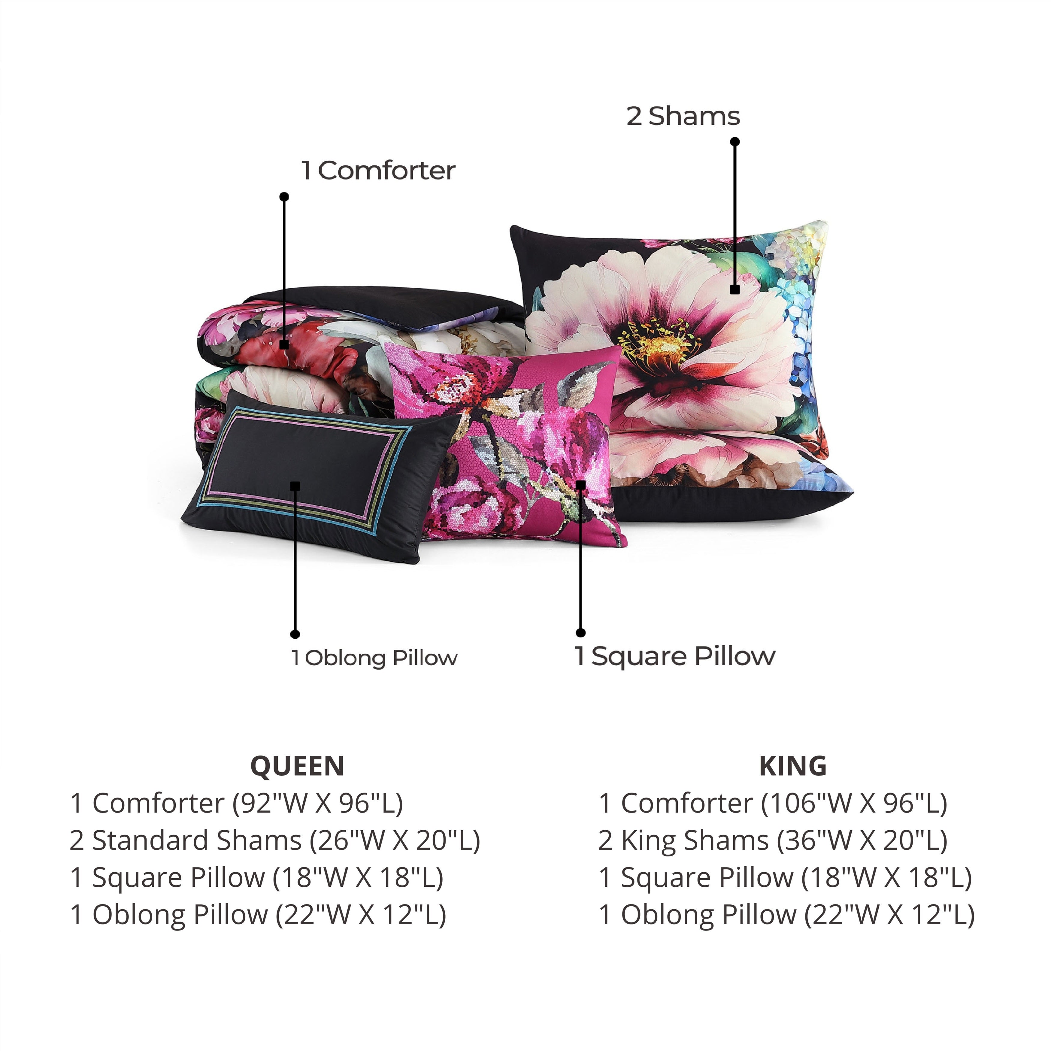 Latest Living Black Night Poppies 5 Piece Reversible Comforter Set