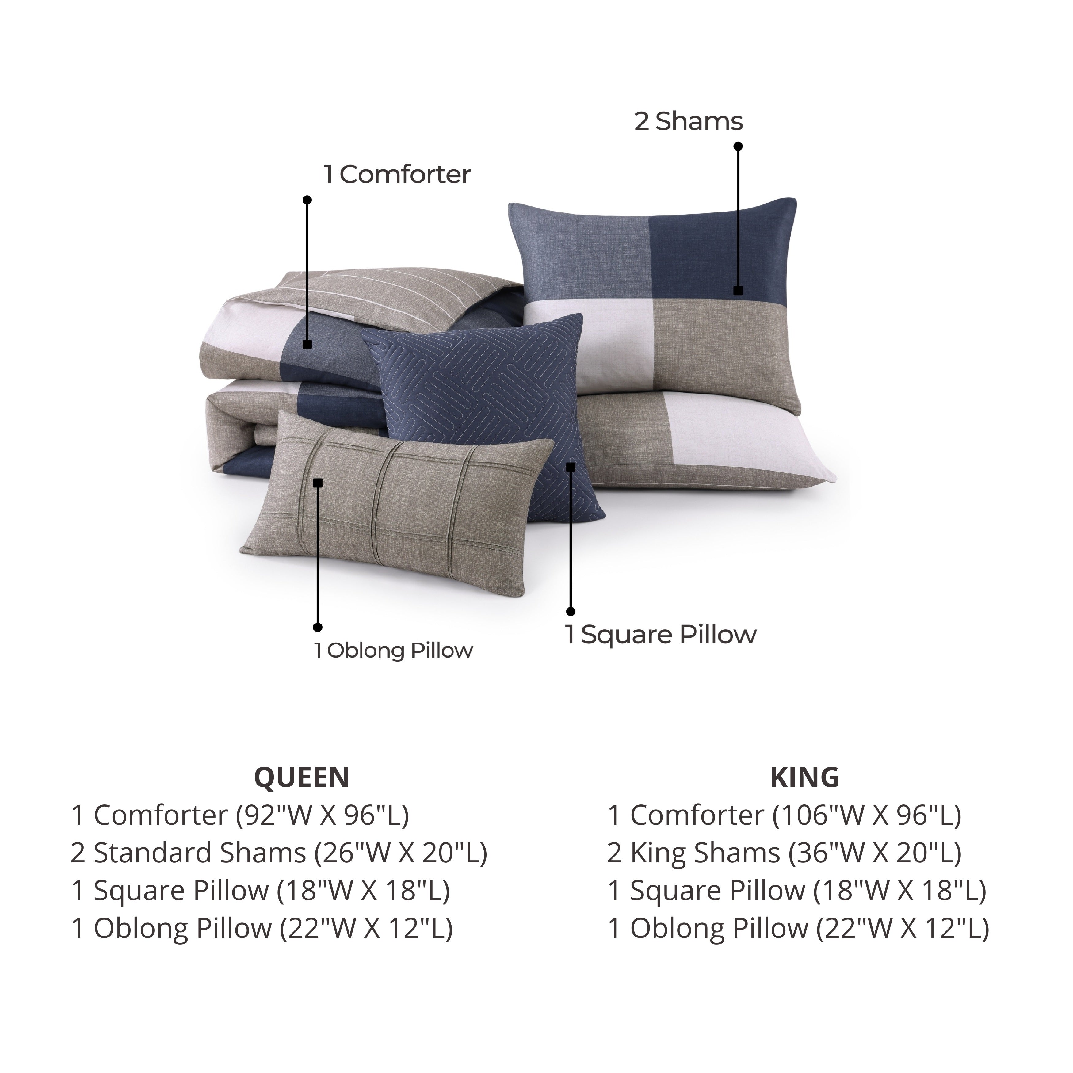 Bebejan Checkered Navy Tan 5 Piece Reversible Comforter Set