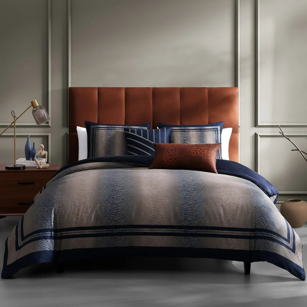 Latest Living Dark Blue Animal Prints 5 Piece Reversible Comforter Set - Latest Living
