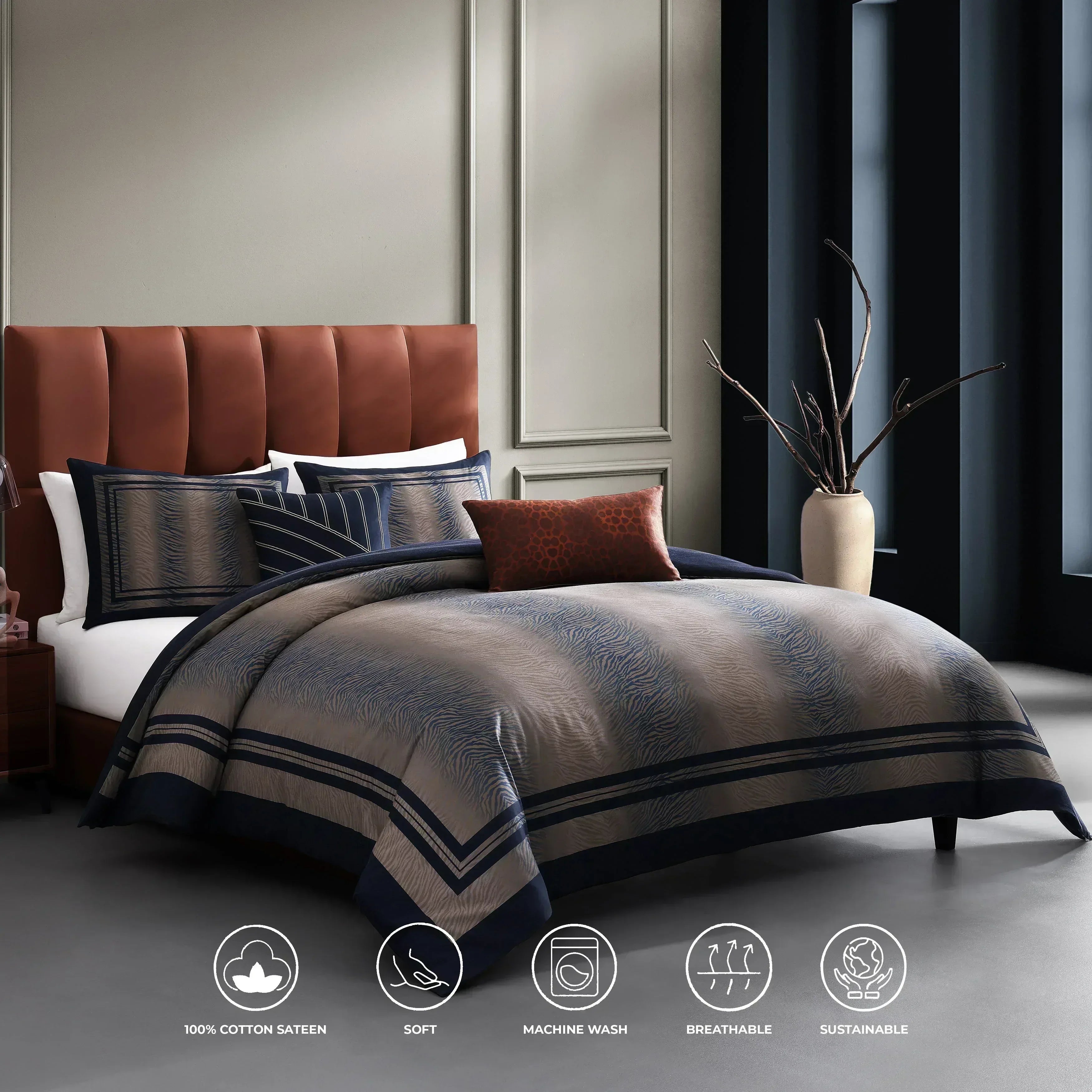 Latest Living Dark Blue Animal Prints 5 Piece Reversible Comforter Set - Latest Living