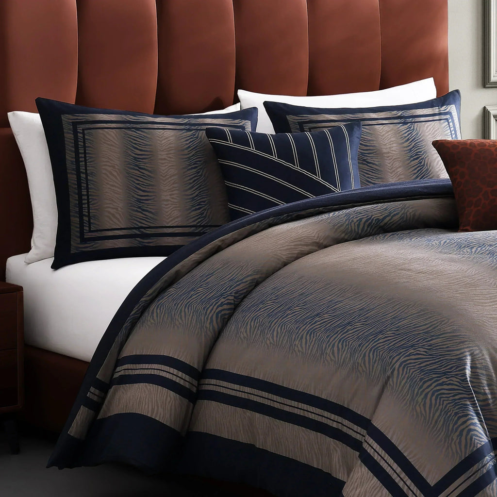 Latest Living Dark Blue Animal Prints 5 Piece Reversible Comforter Set - Latest Living