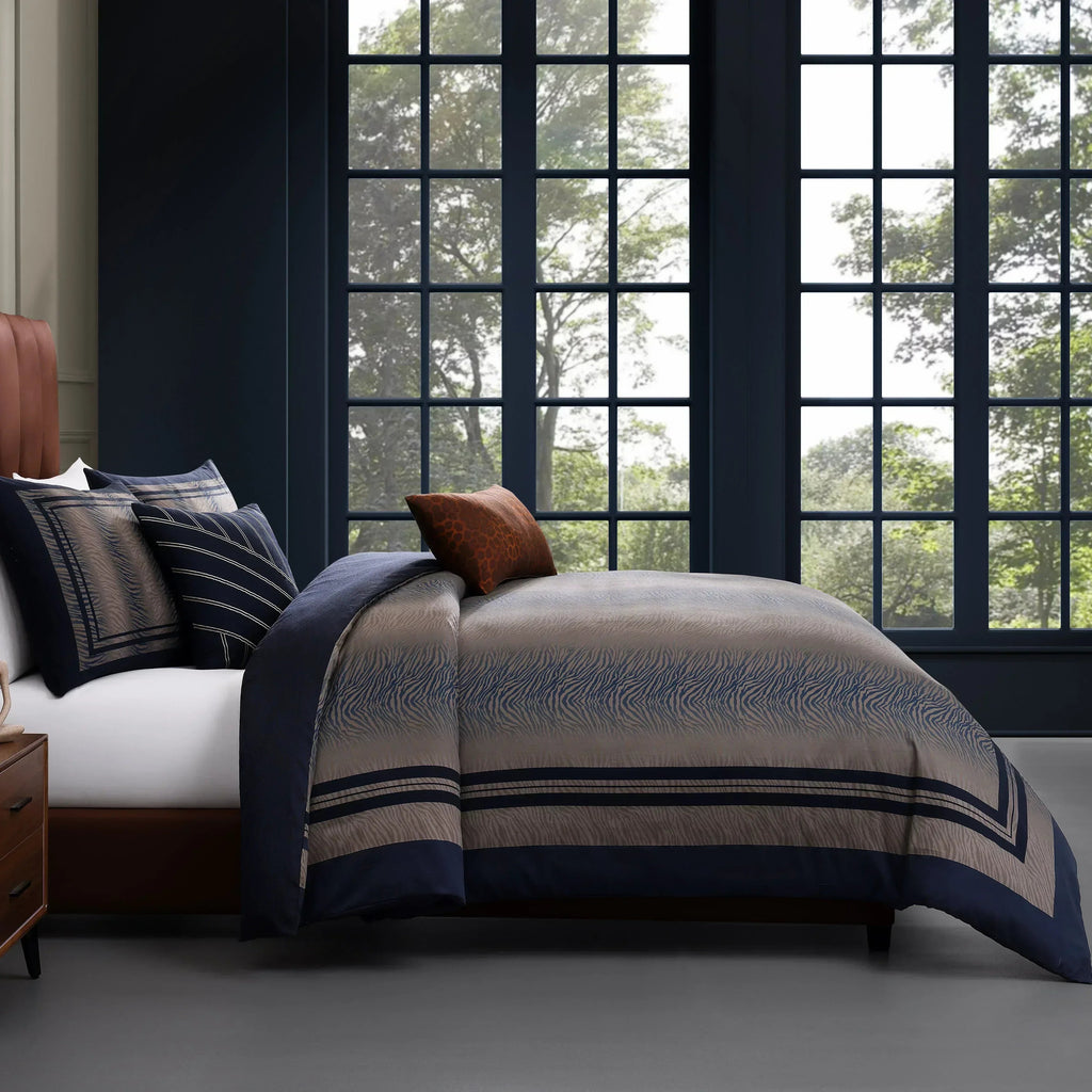 Latest Living Dark Blue Animal Prints 5 Piece Reversible Comforter Set - Latest Living