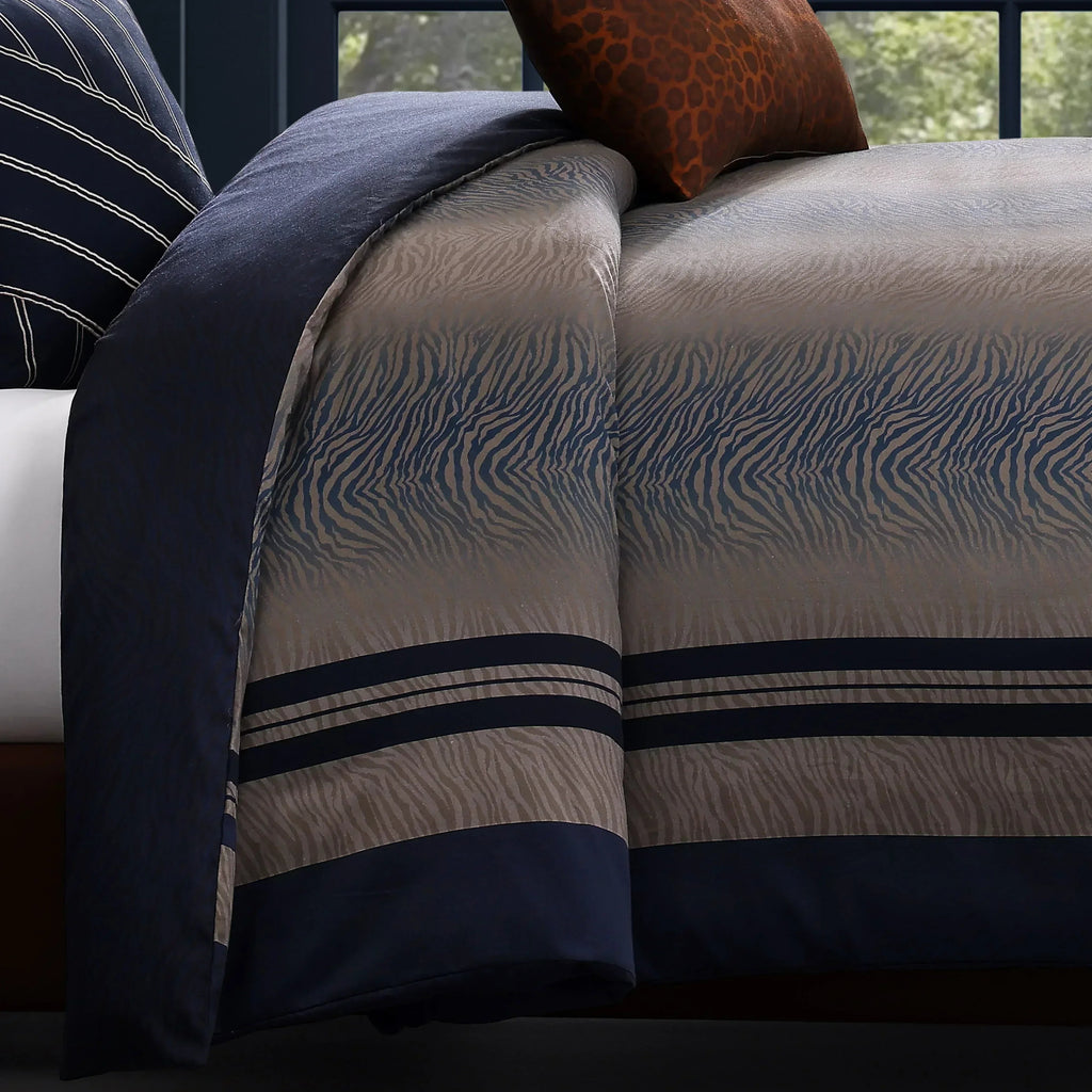 Latest Living Dark Blue Animal Prints 5 Piece Reversible Comforter Set - Latest Living