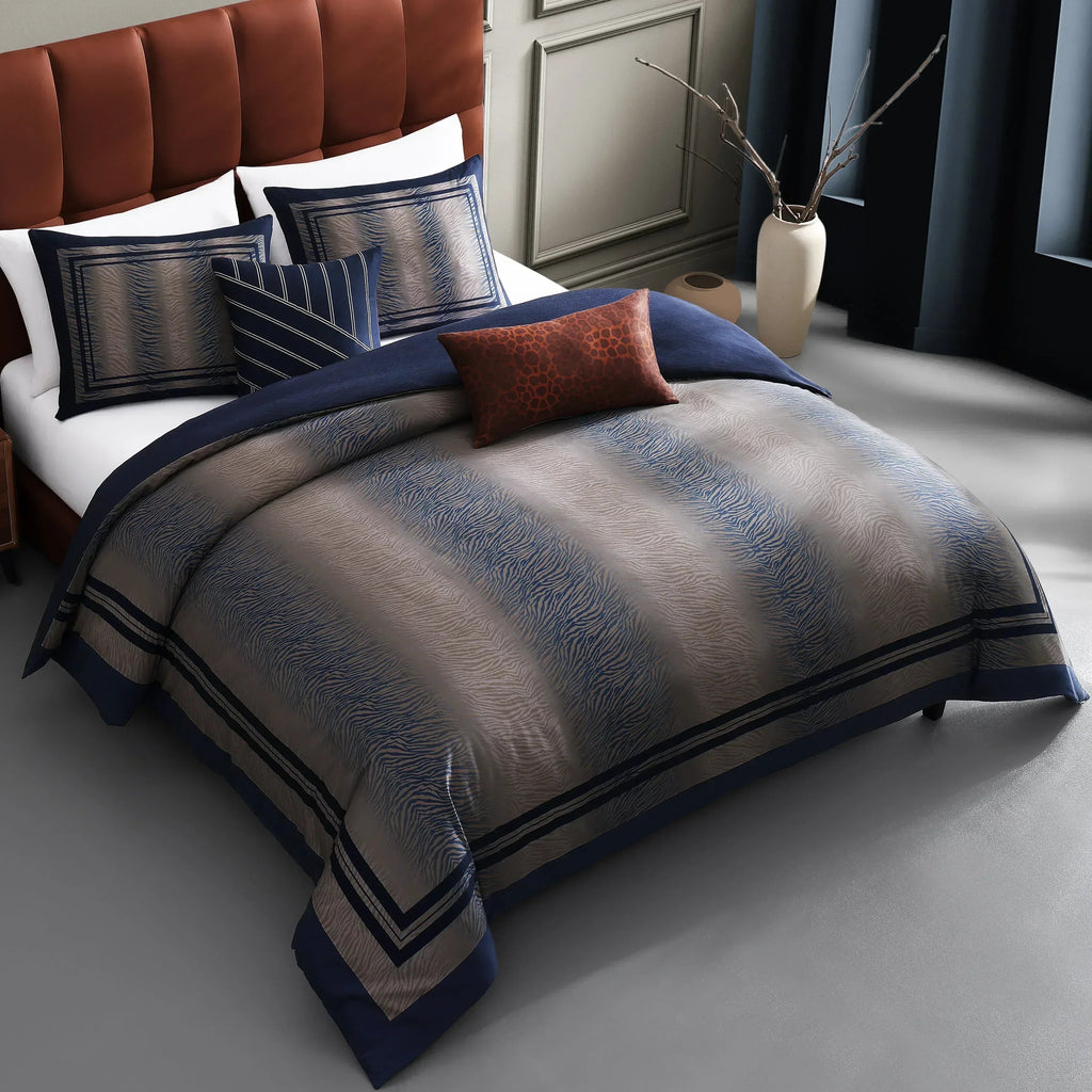 Latest Living Dark Blue Animal Prints 5 Piece Reversible Comforter Set - Latest Living