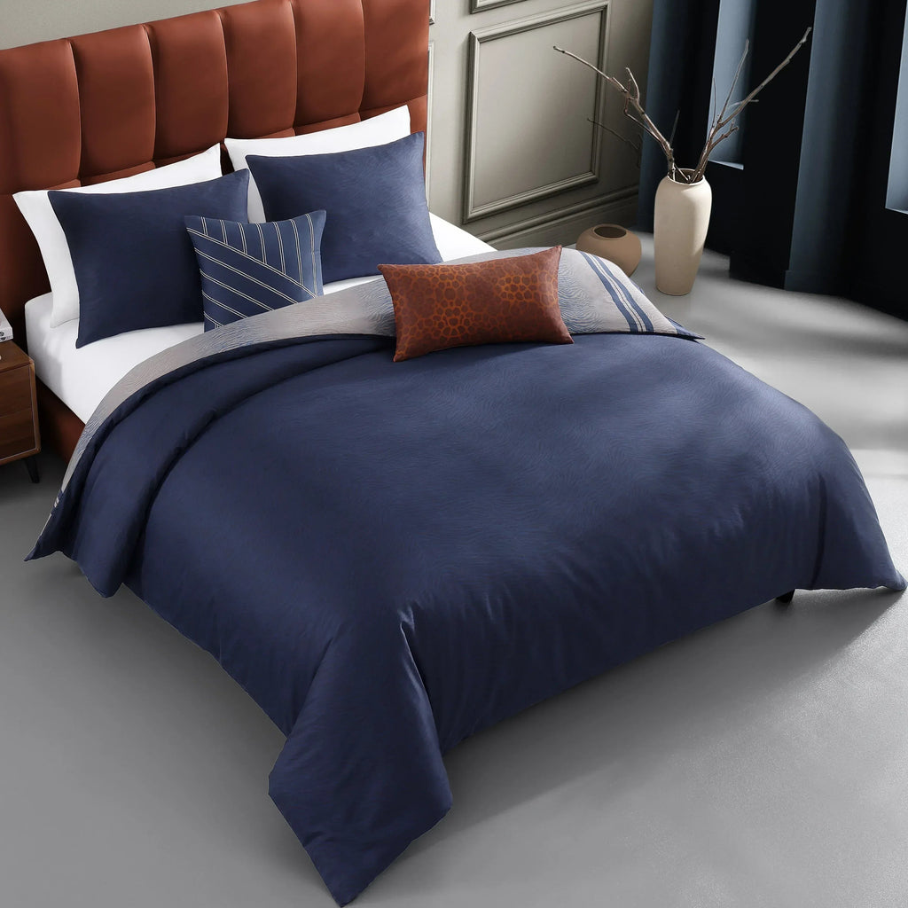 Latest Living Dark Blue Animal Prints 5 Piece Reversible Comforter Set - Latest Living