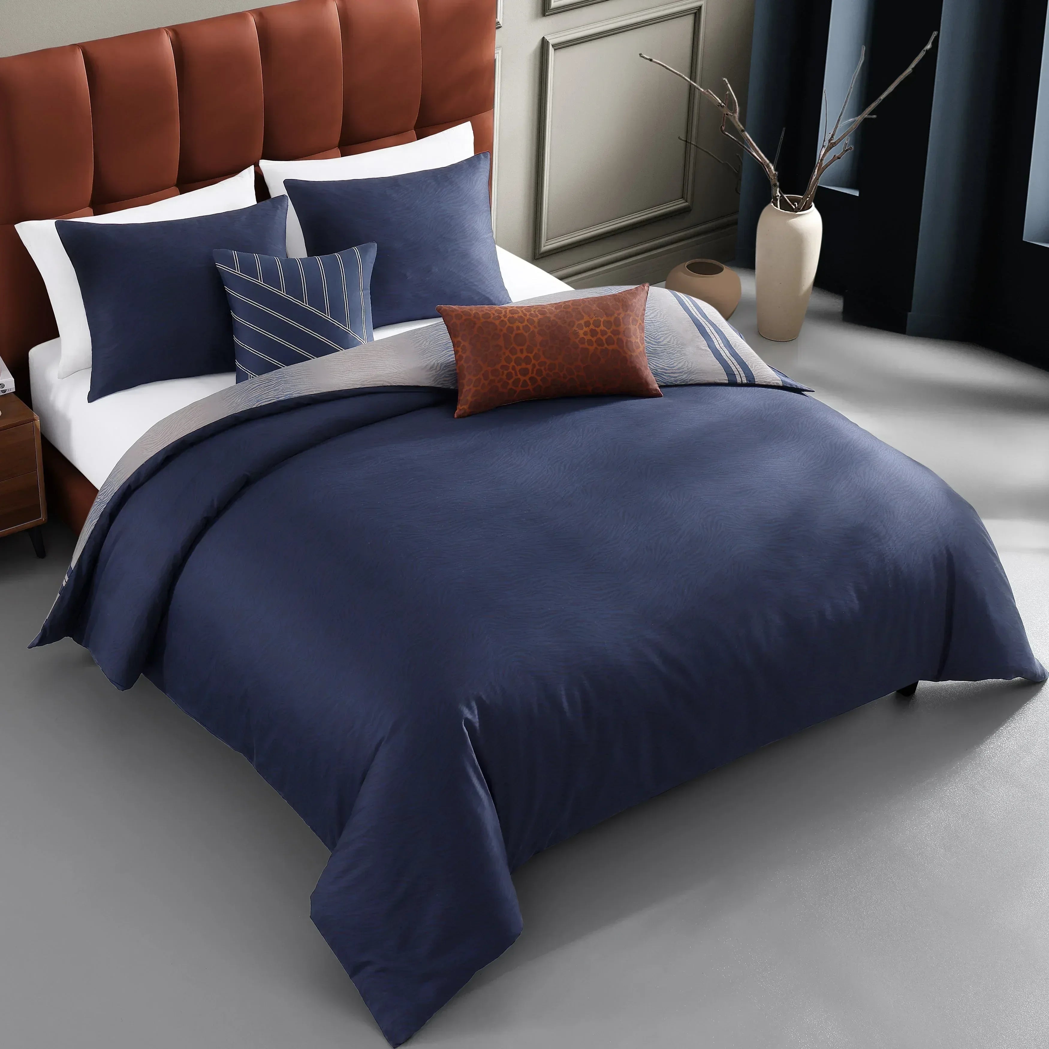 Latest Living Dark Blue Animal Prints 5 Piece Reversible Comforter Set - Latest Living