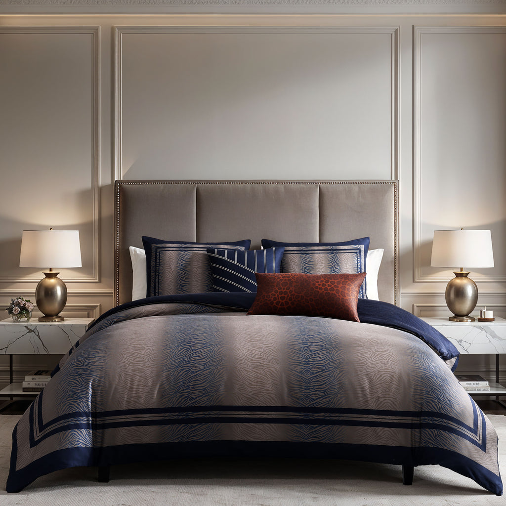 Latest Living Dark Blue Animal Prints 5 Piece Reversible Comforter Set