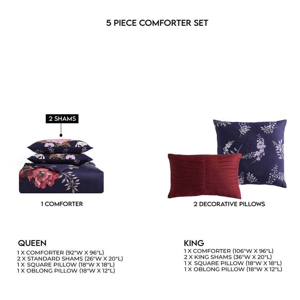 Latest Living Deep Purple Garden 5 Piece Reversible Comforter Set