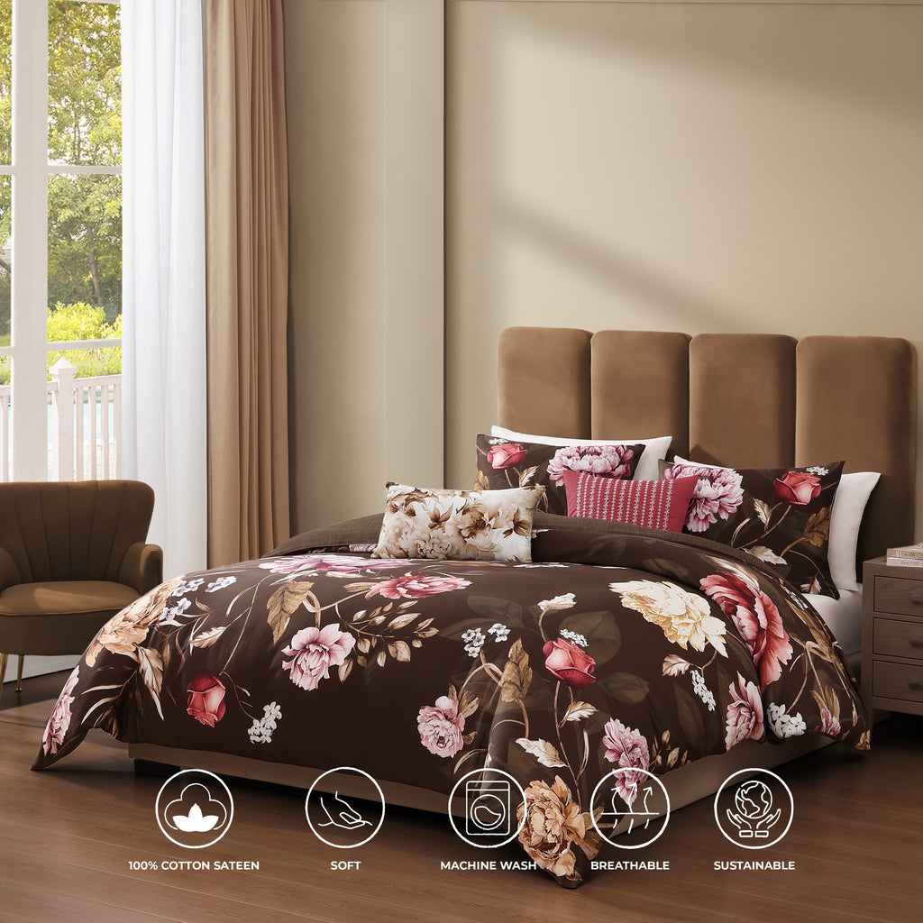Bebejan Floral Garden on Mocha 5 Piece Reversible Comforter Set Comforter Sets By Bebejan®