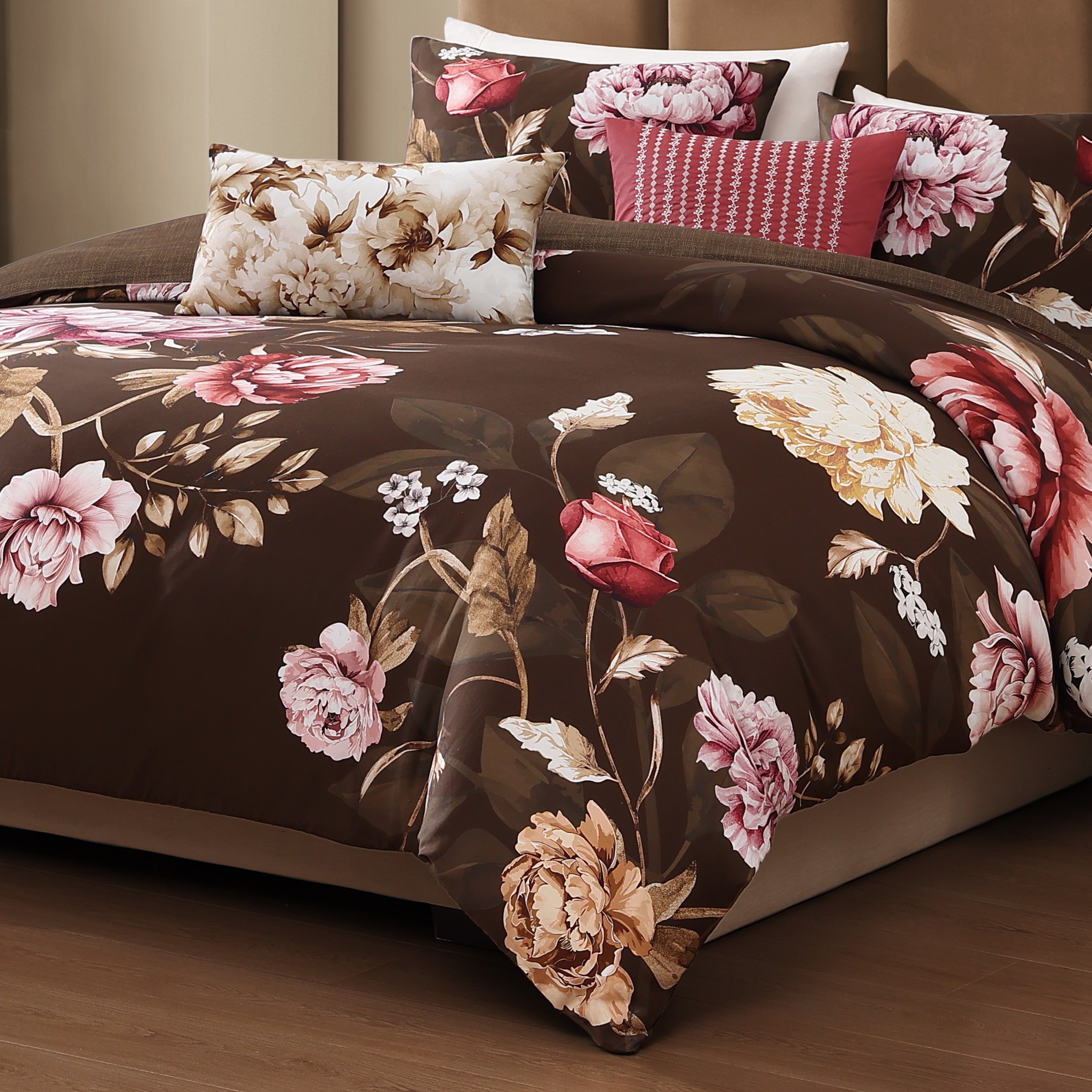 Bebejan Floral Garden on Mocha 5 Piece Reversible Comforter Set Comforter Sets By Bebejan®