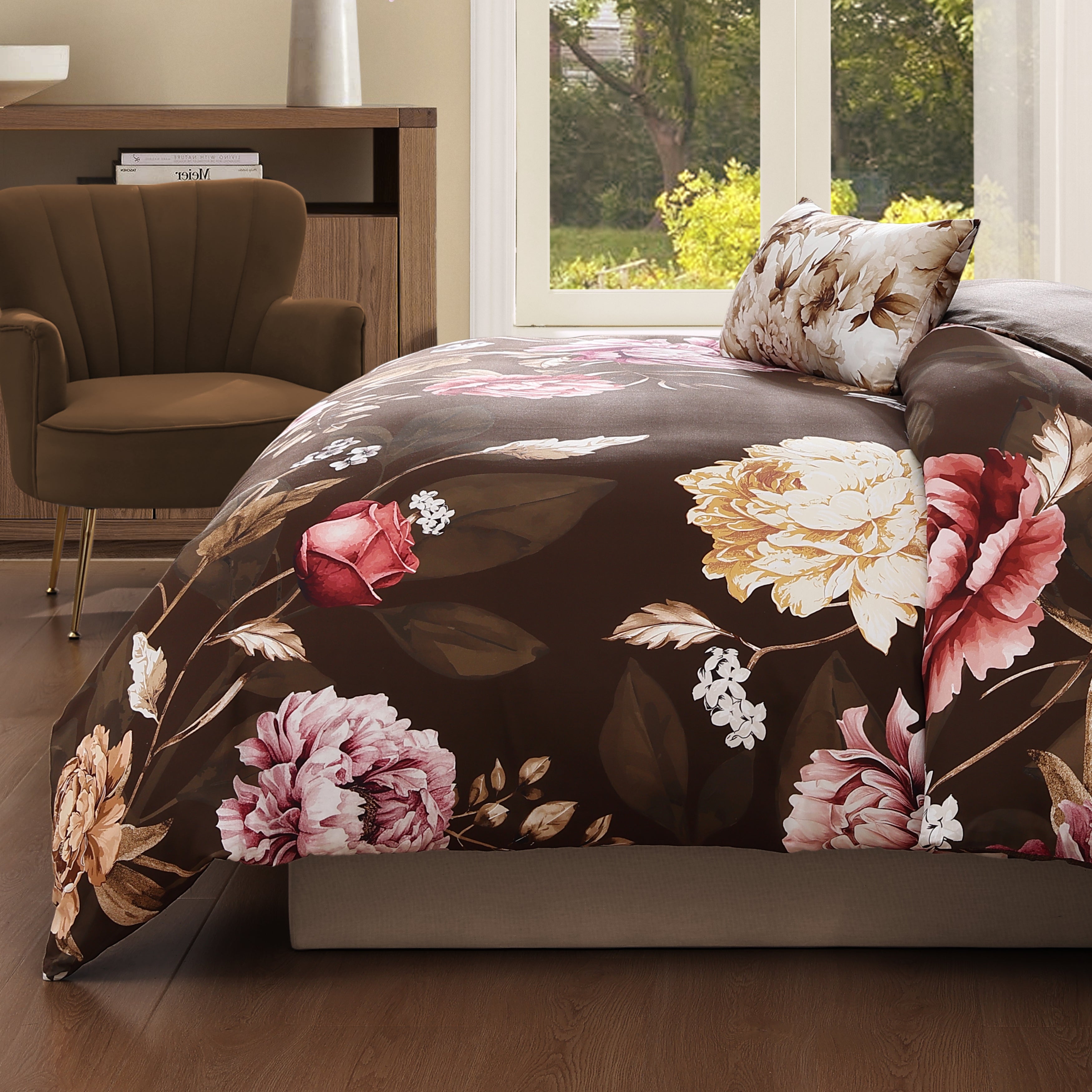Bebejan Floral Garden on Mocha 5 Piece Reversible Comforter Set Comforter Sets By Bebejan®