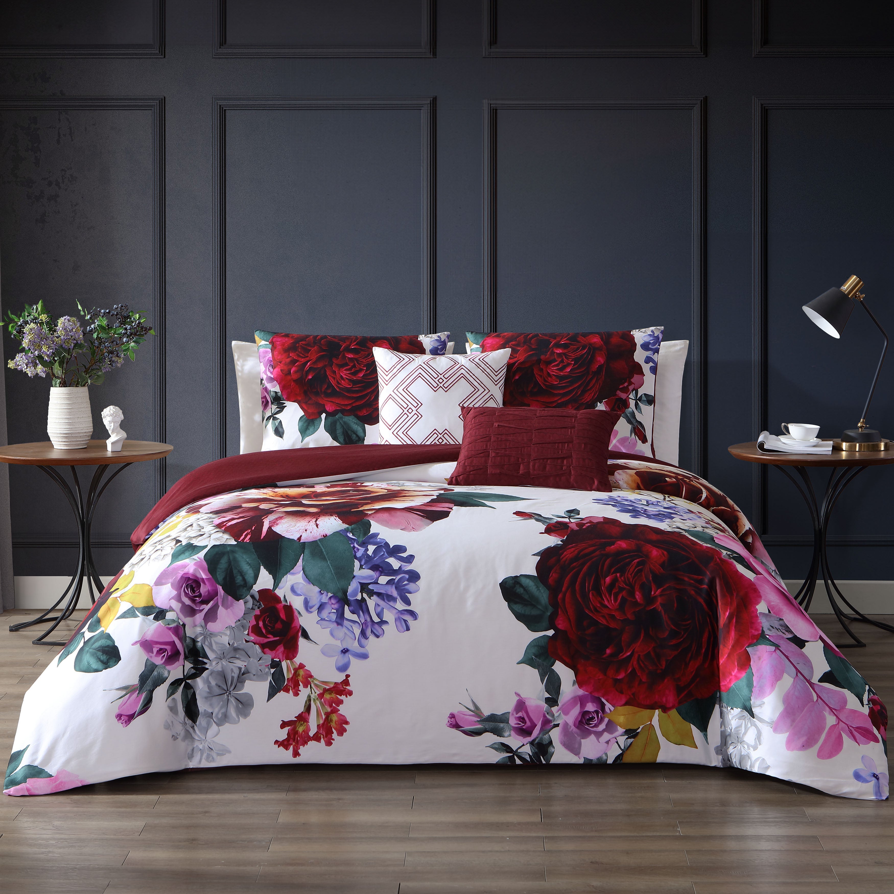 Bebejan Magenta Floral 5 Piece Reversible Comforter Set