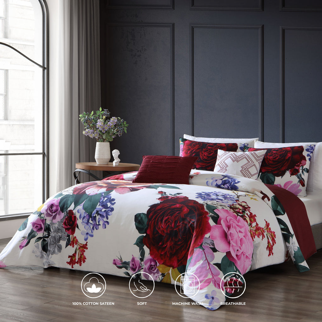 Bebejan Magenta Floral 5 Piece Reversible Comforter Set