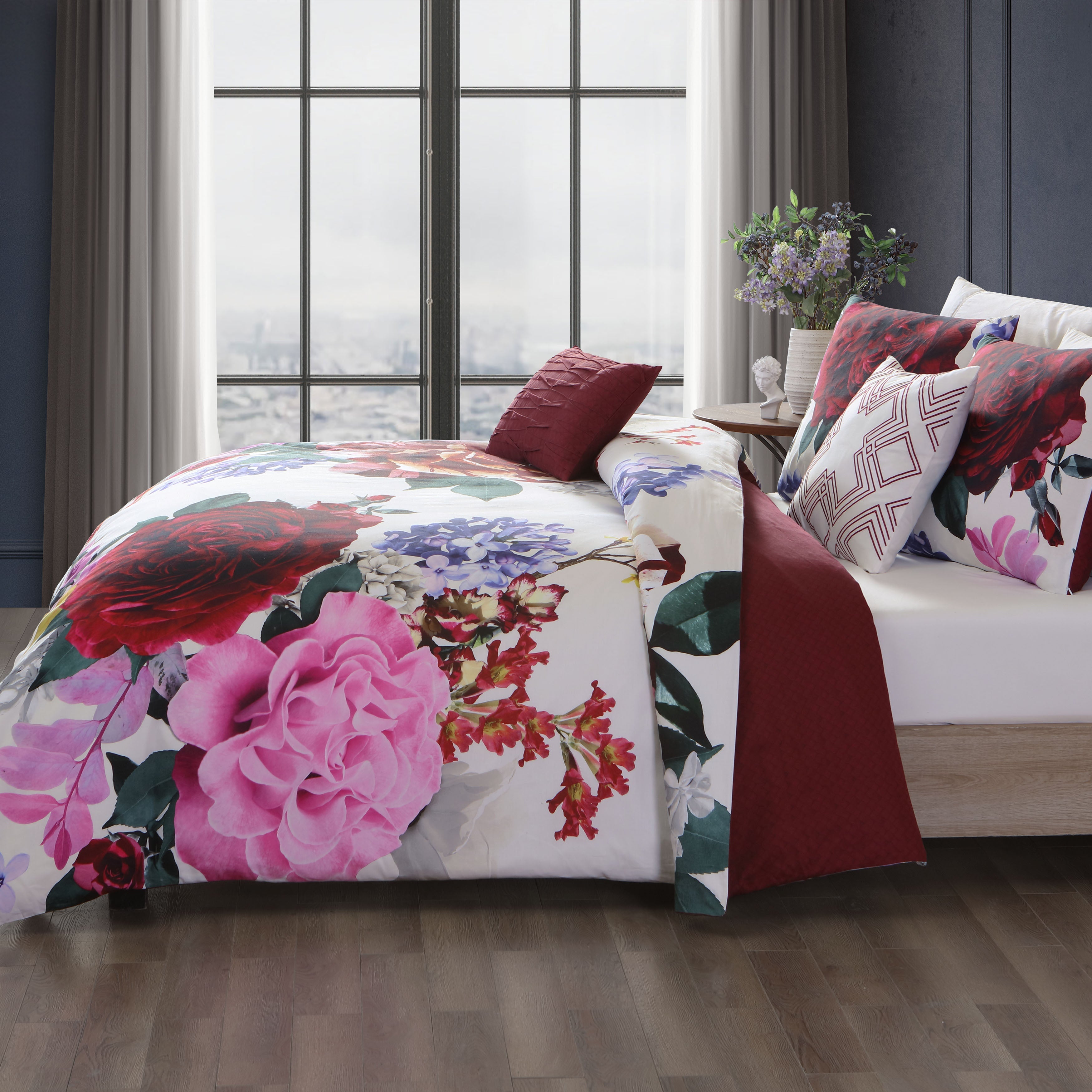 Bebejan Magenta Floral 5 Piece Reversible Comforter Set
