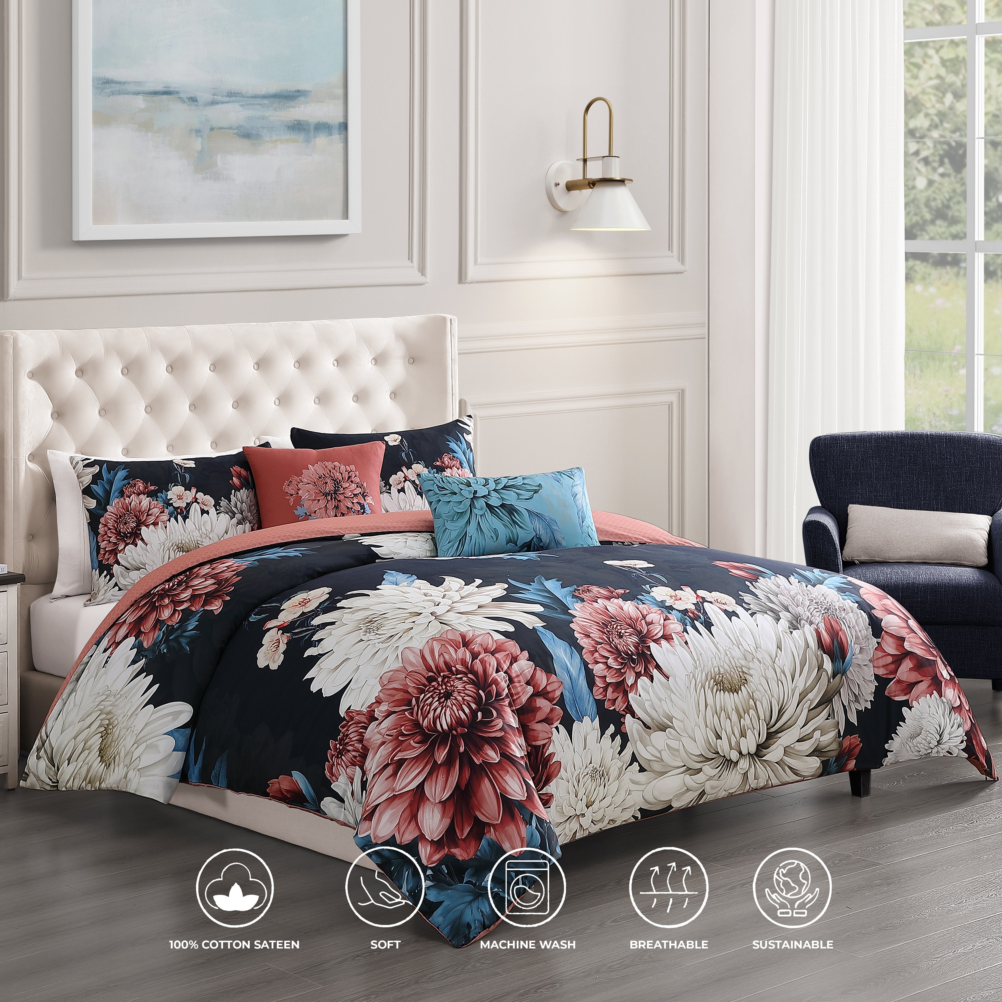 Bebejan Navy Mums 5 Piece Reversible Comforter Set Comforter Sets By Bebejan®